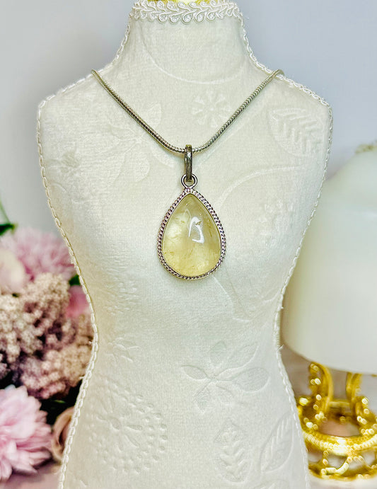 Quartz Pendant On Silver Plated Chain / Necklace in Gift Bag