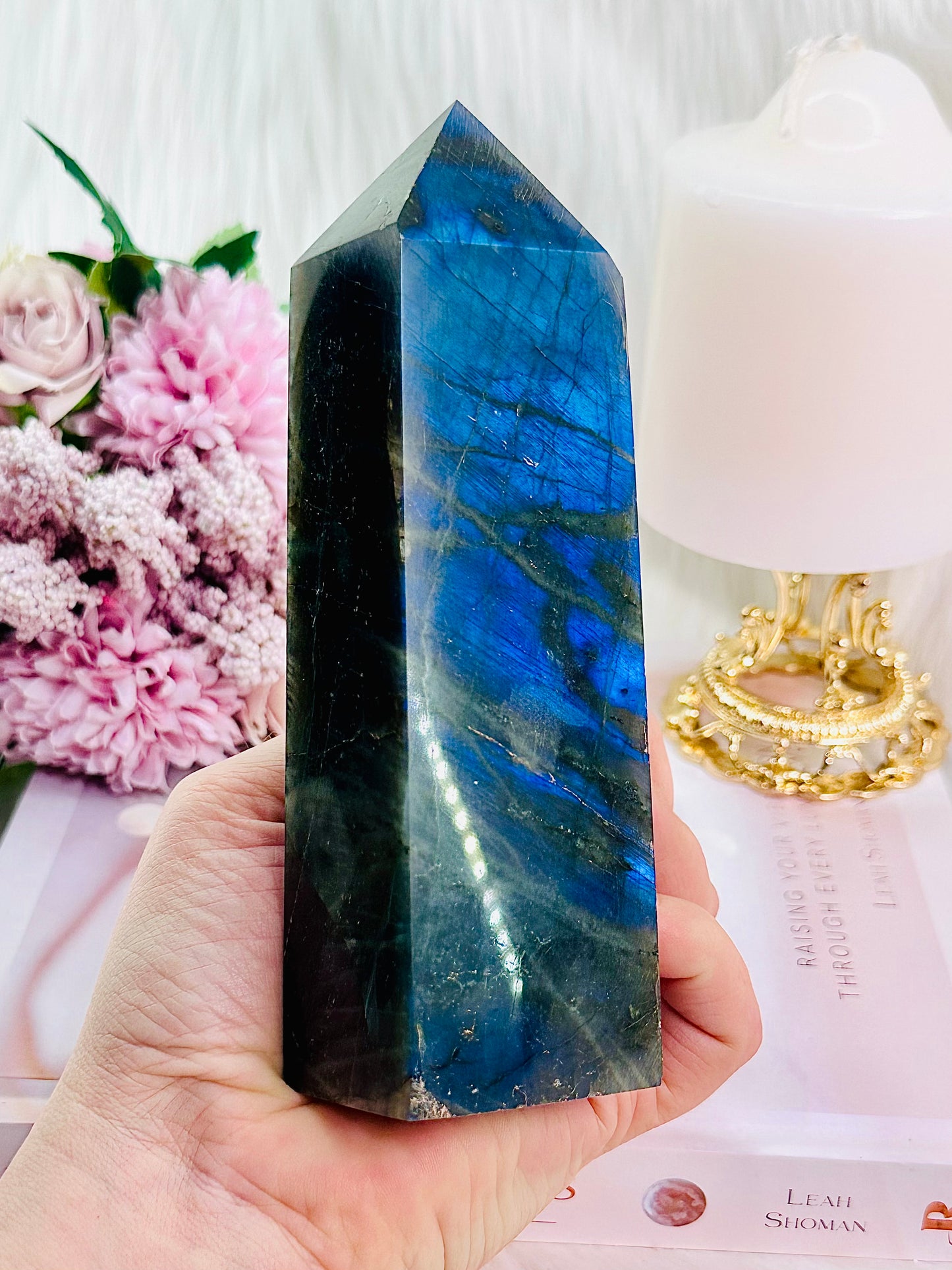 Absolutely Incredible Large 542gram Labradorite Chunky Tower Full of Blue Flash Both Sides