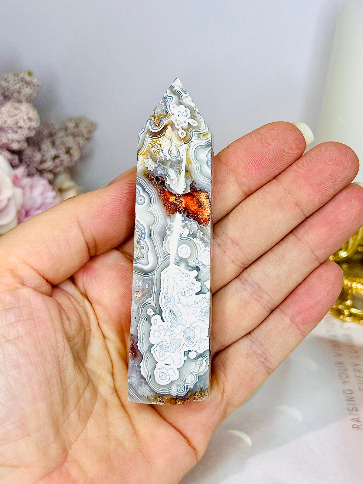 Mexican Lace Agate Druzy Tower 9.5cm