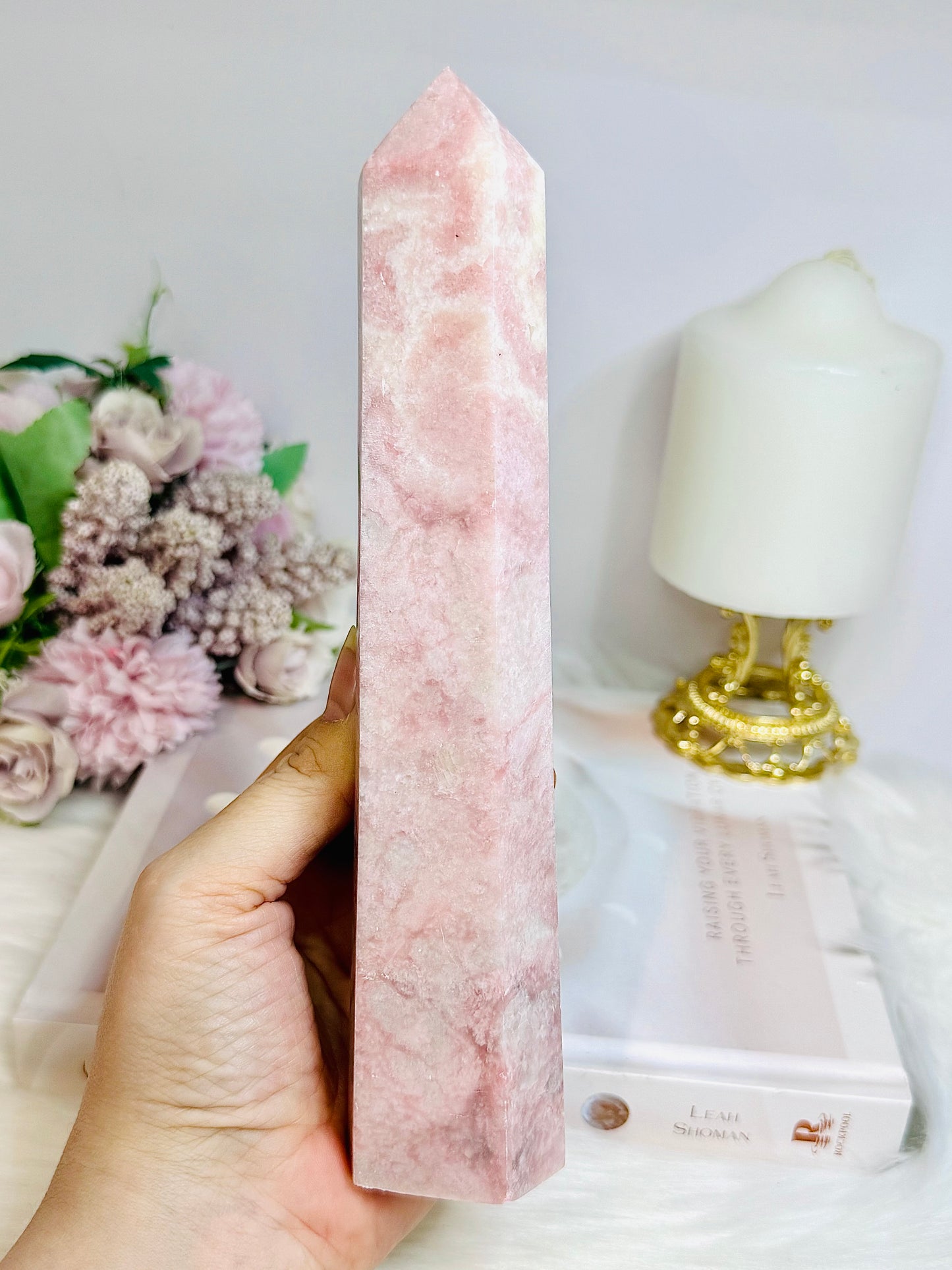 Large Pink Opal Tower 21cm
