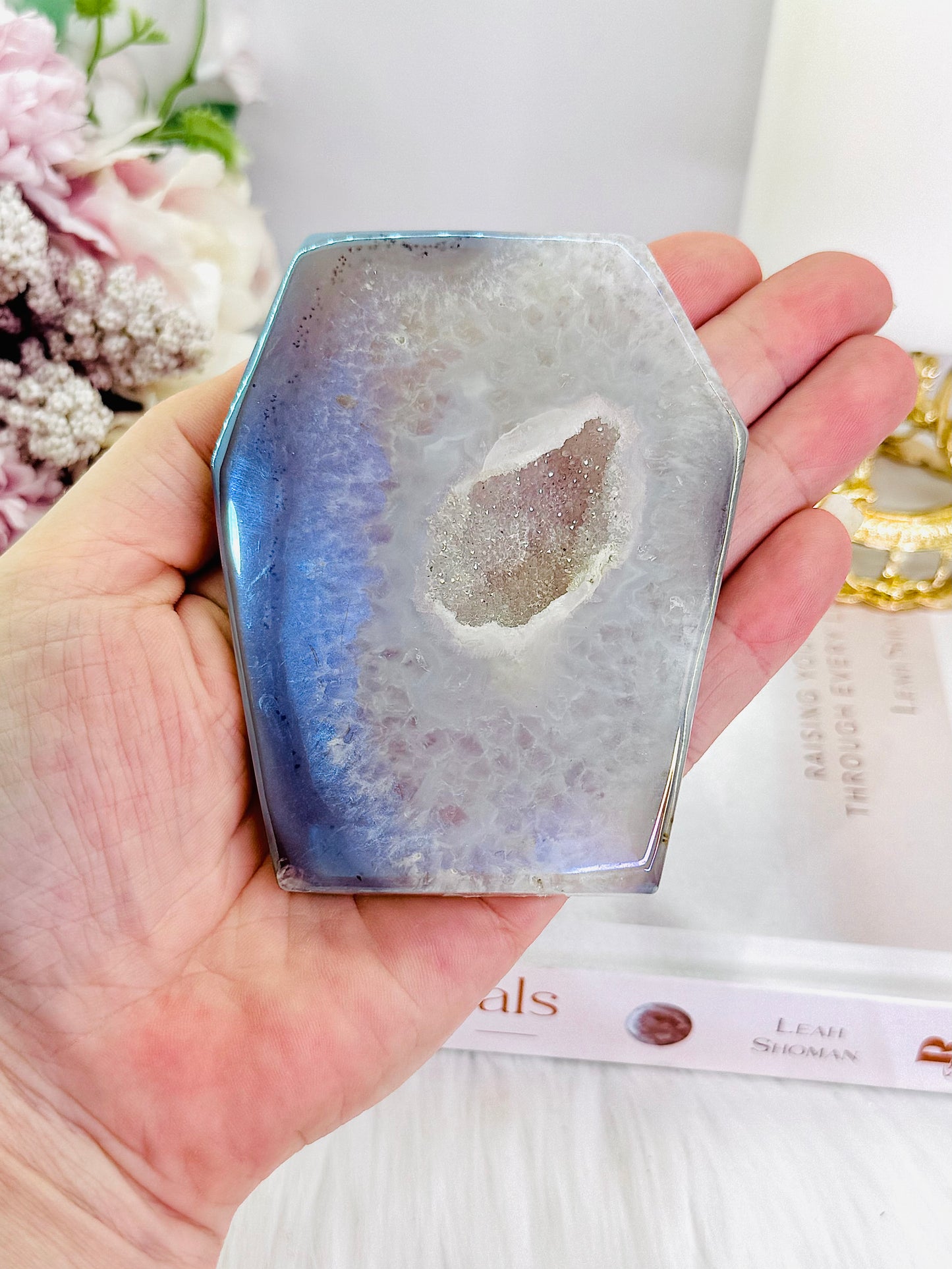 Beautiful Angel Aura Druzy Agate Coffin 9cm