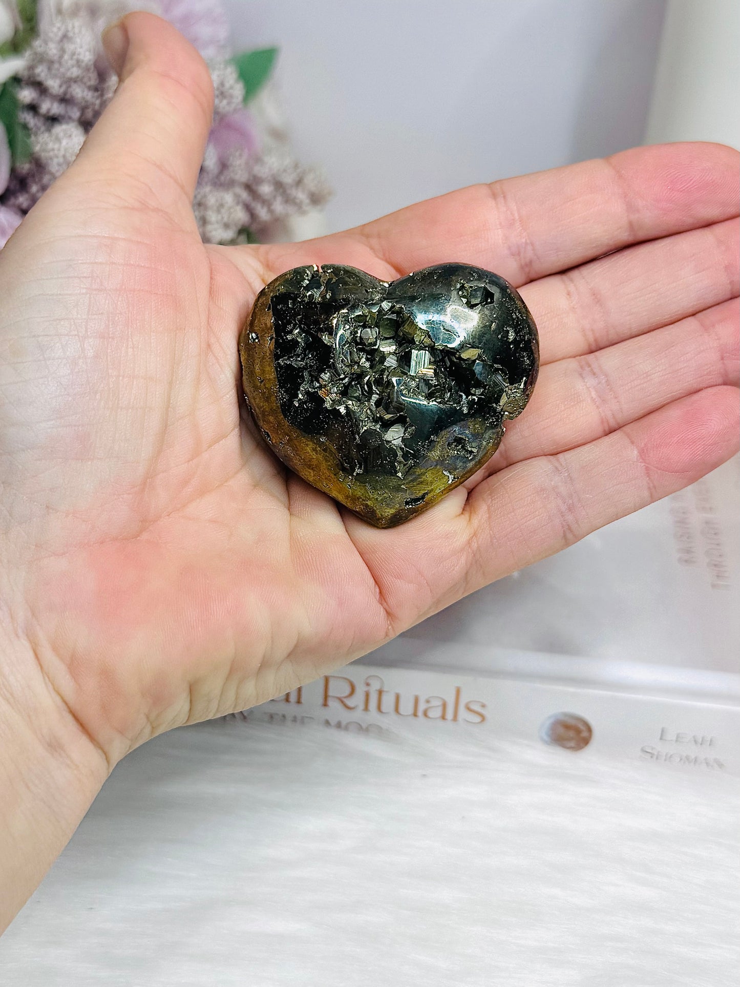 Chunky Pyrite Druzy Heart on Stand 5cm