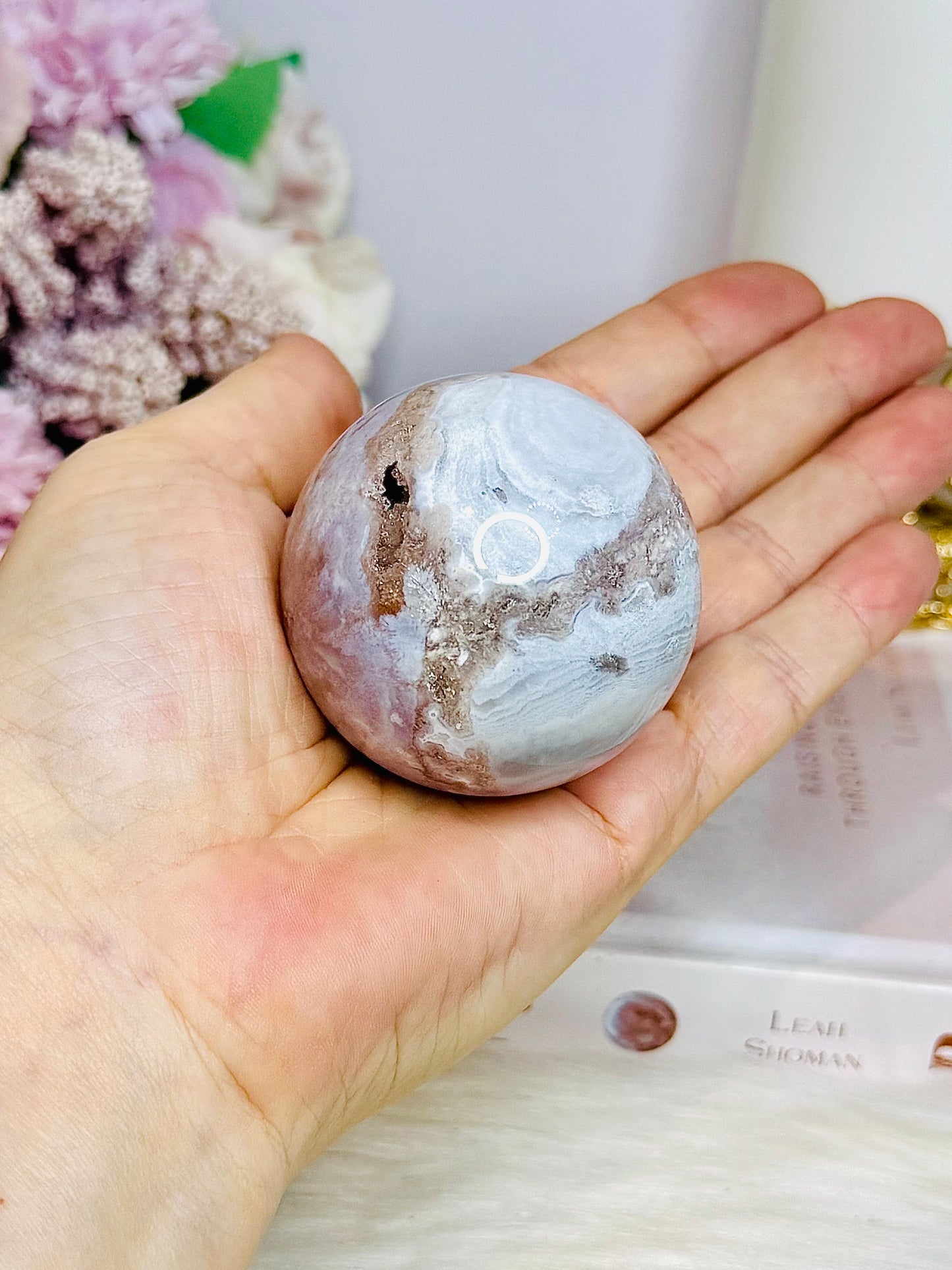 Druzy Flower Agate Sphere on Stand 172g