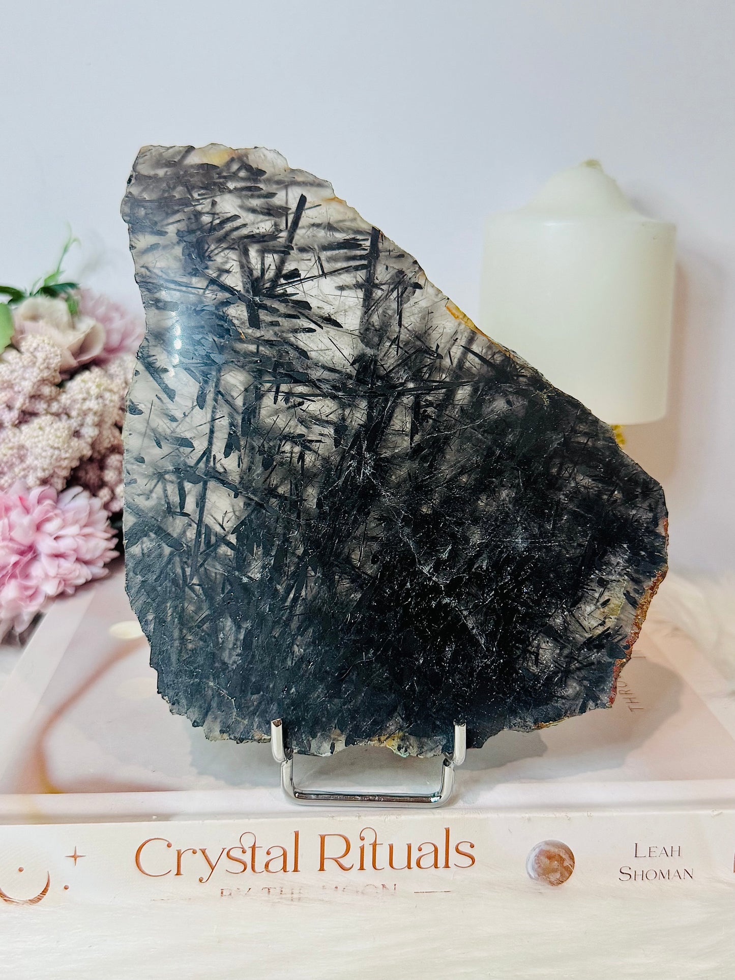 Large Black Tourmaline In Quartz Slab on Stand 19cm