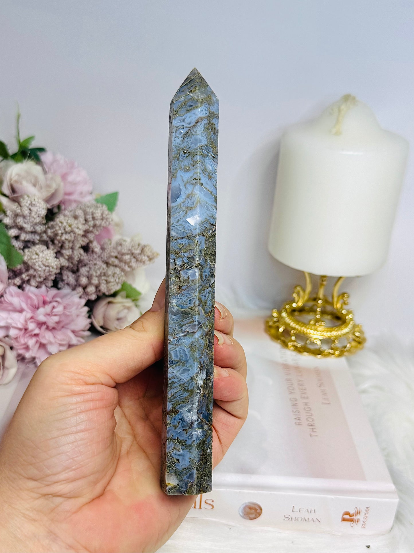 Blue Moss Agate Druzy Tower 16.5cm