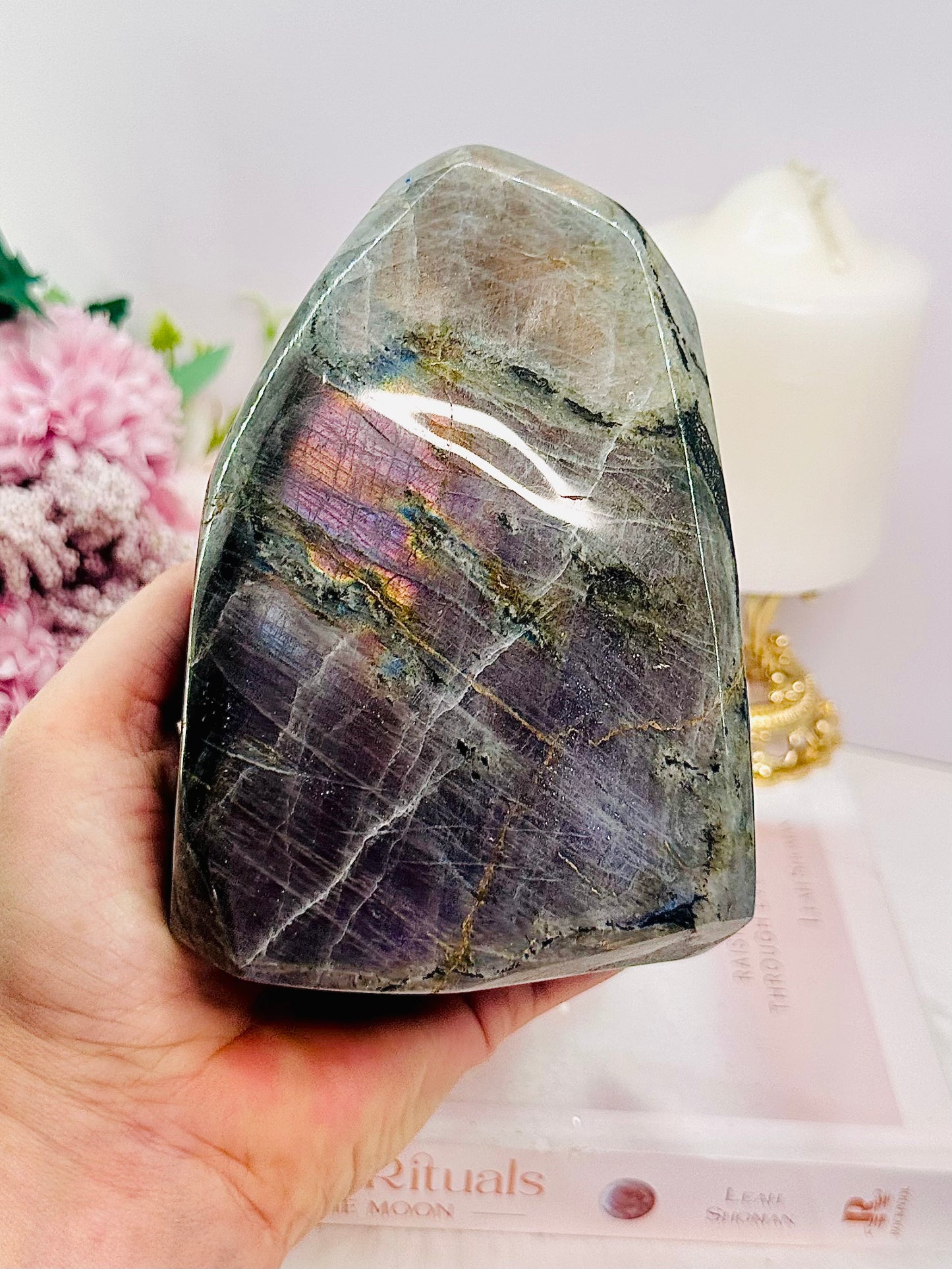 WOW!!!!!! Classy & Absolutely Fabulous Large 14.5cm 1.43KG Labradorite Polished Freeform with Stunning Purple Flash Truly Gorgeous