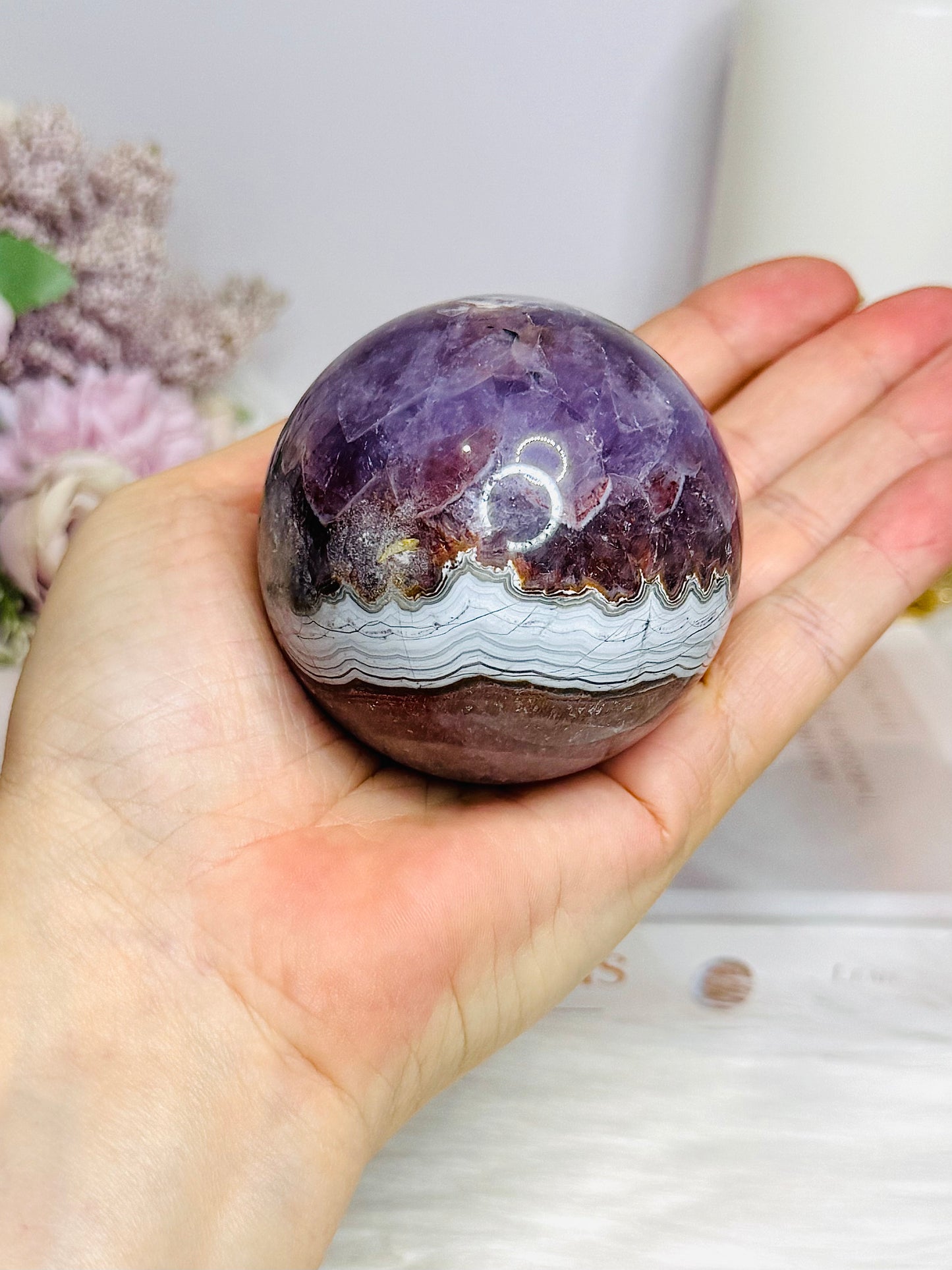 Large Crazy Lace Agate Sphere on Stand 378g