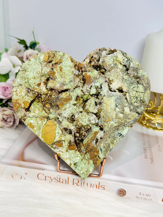 ✨ SALE ✨ Huge Natural Variscite Carved Heart on Stand 15.5cm