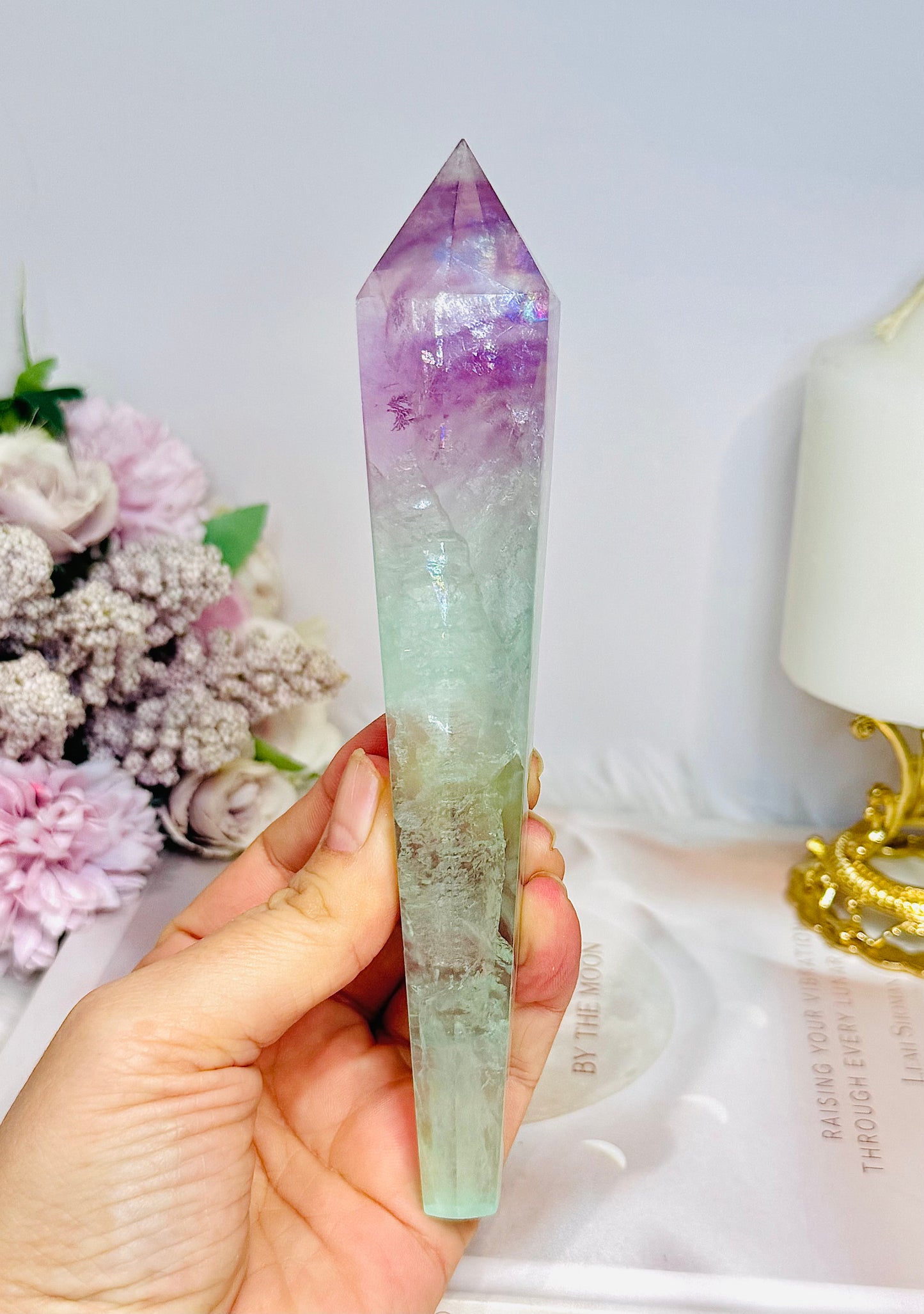 Watermelon Fluorite Wand | Tower with Rainbows  17.5cm