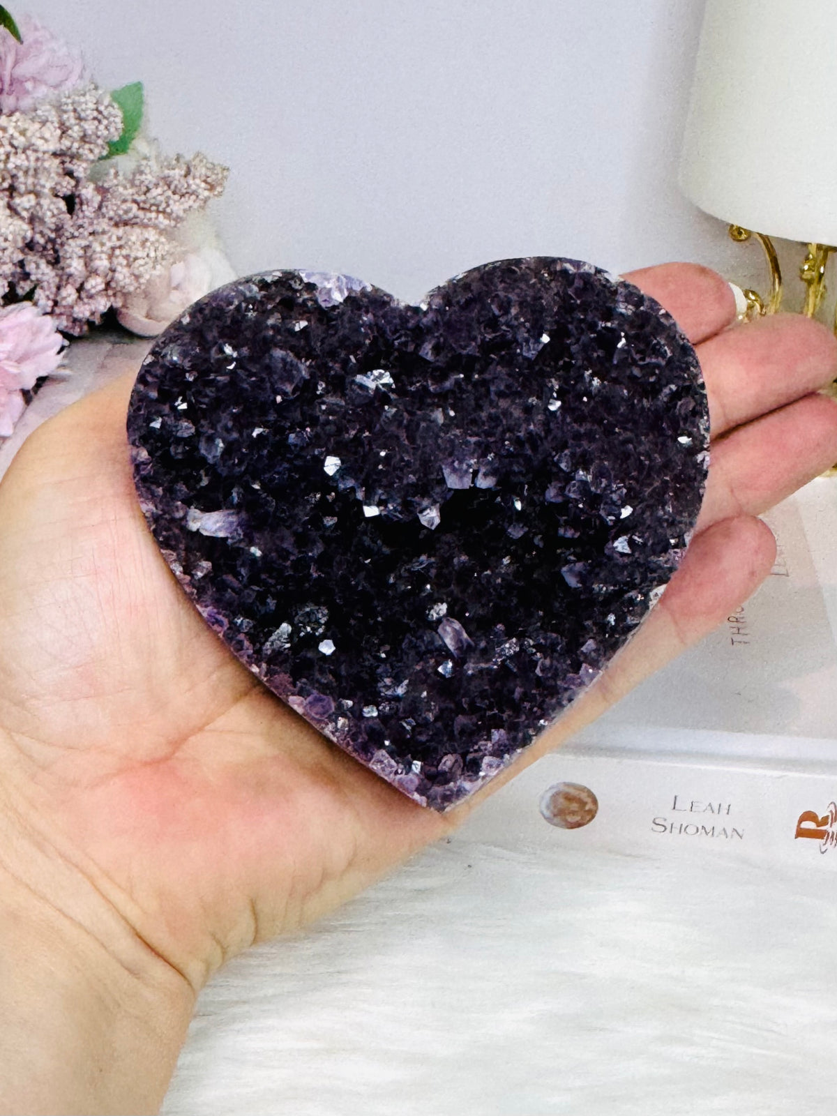 Large High Grade Amethyst Cluster Heart on Stand 328g