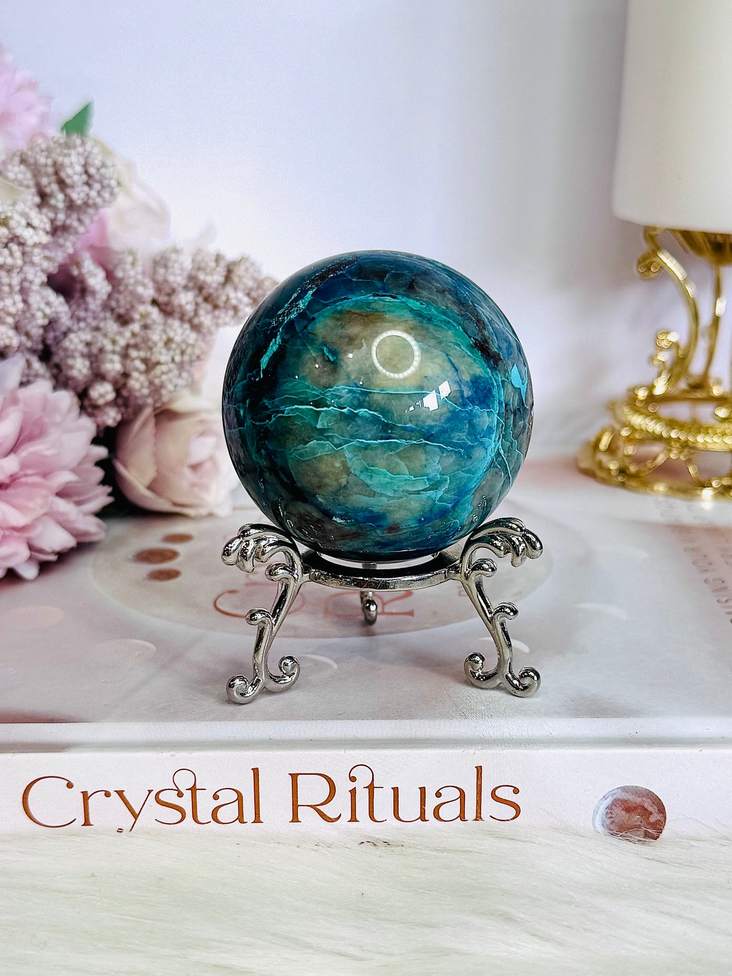 Absolutely Incredible High Grade Chrysocolla Sphere on Stand 198grams