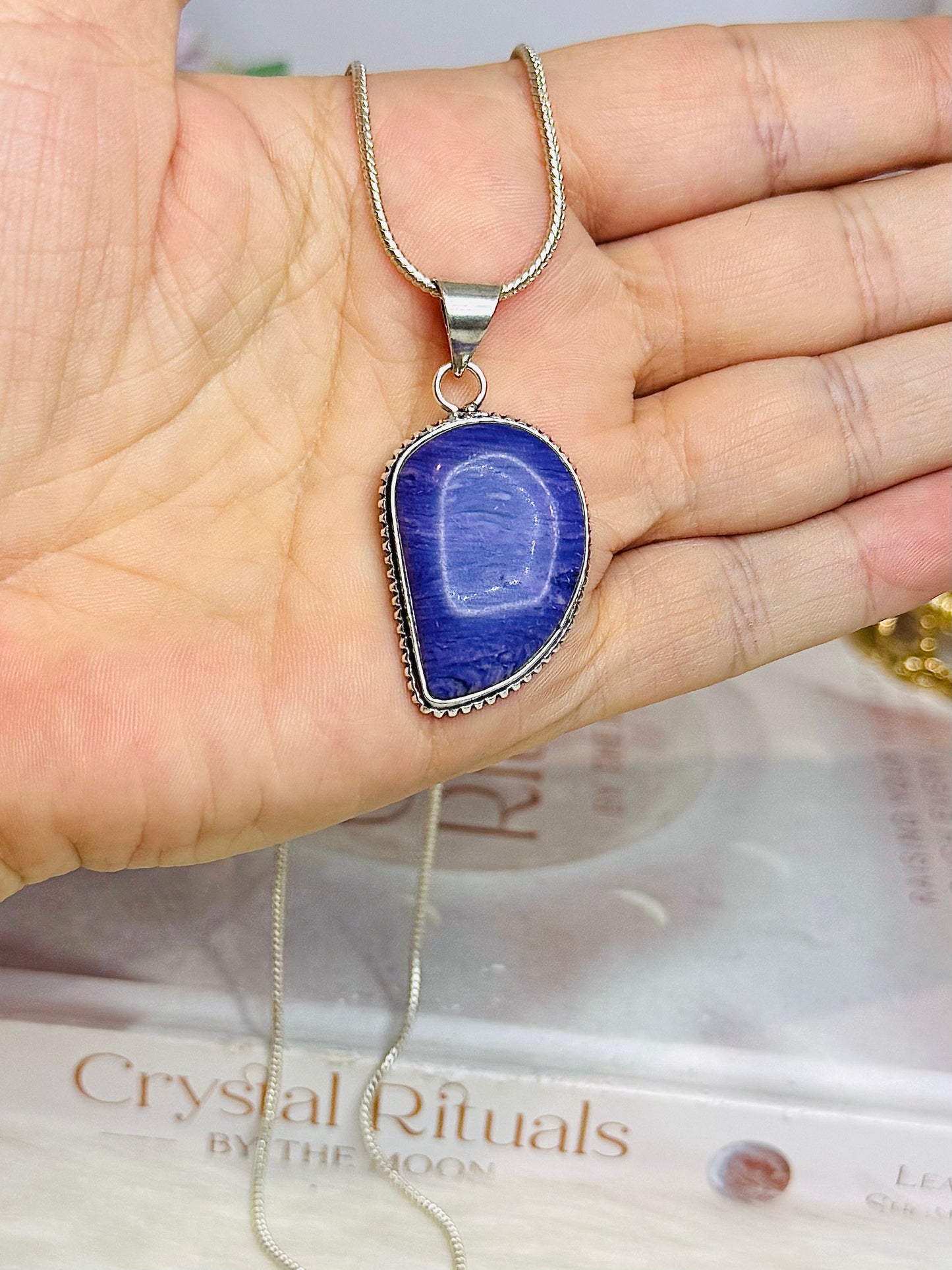 Purple Charoite Sterling Silver 925 Pendant on Chain In Gift Bag