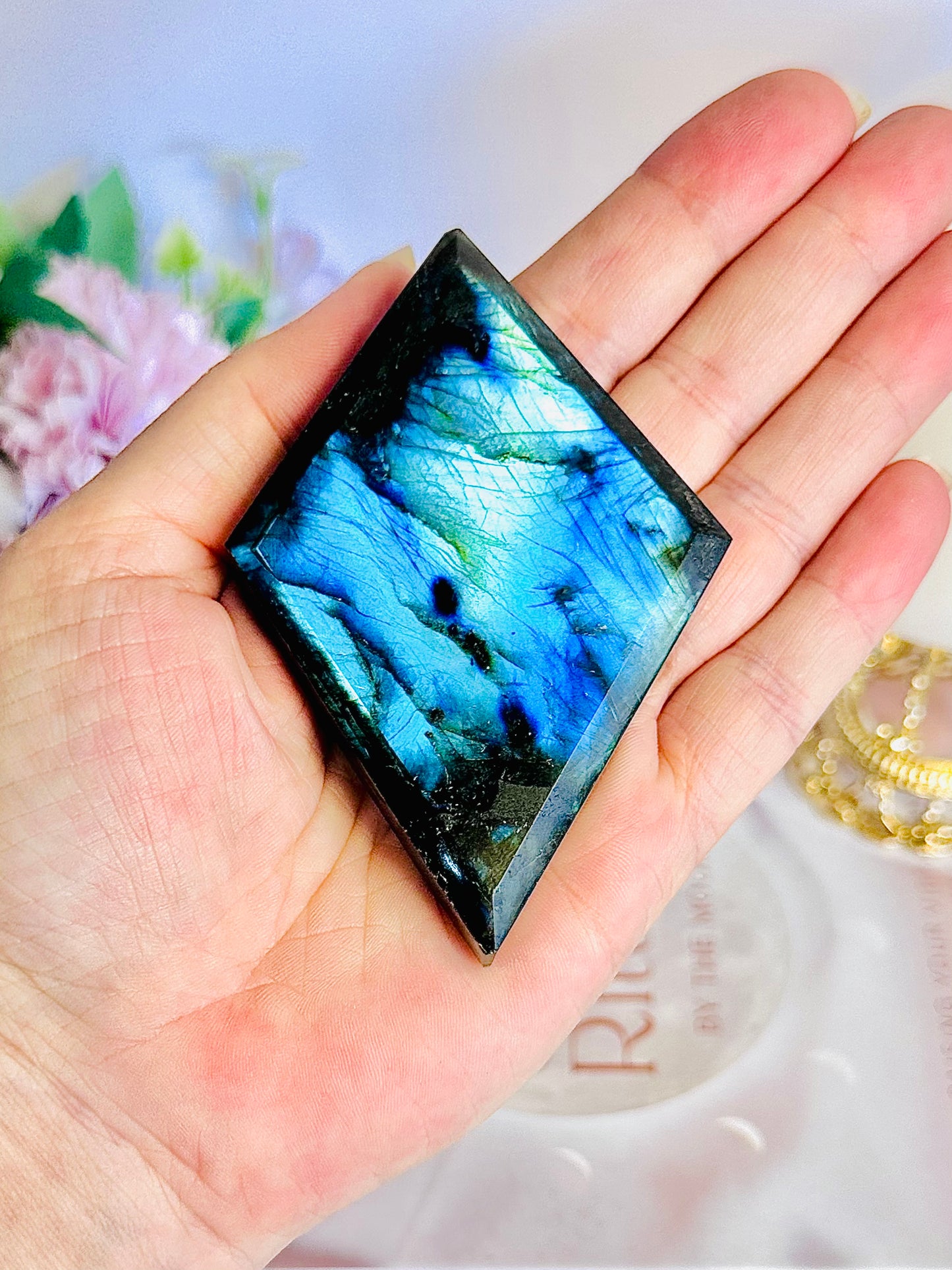 Absolutely Gorgeous Labradorite Diamond Full of Flash On Silver Stand 15cm