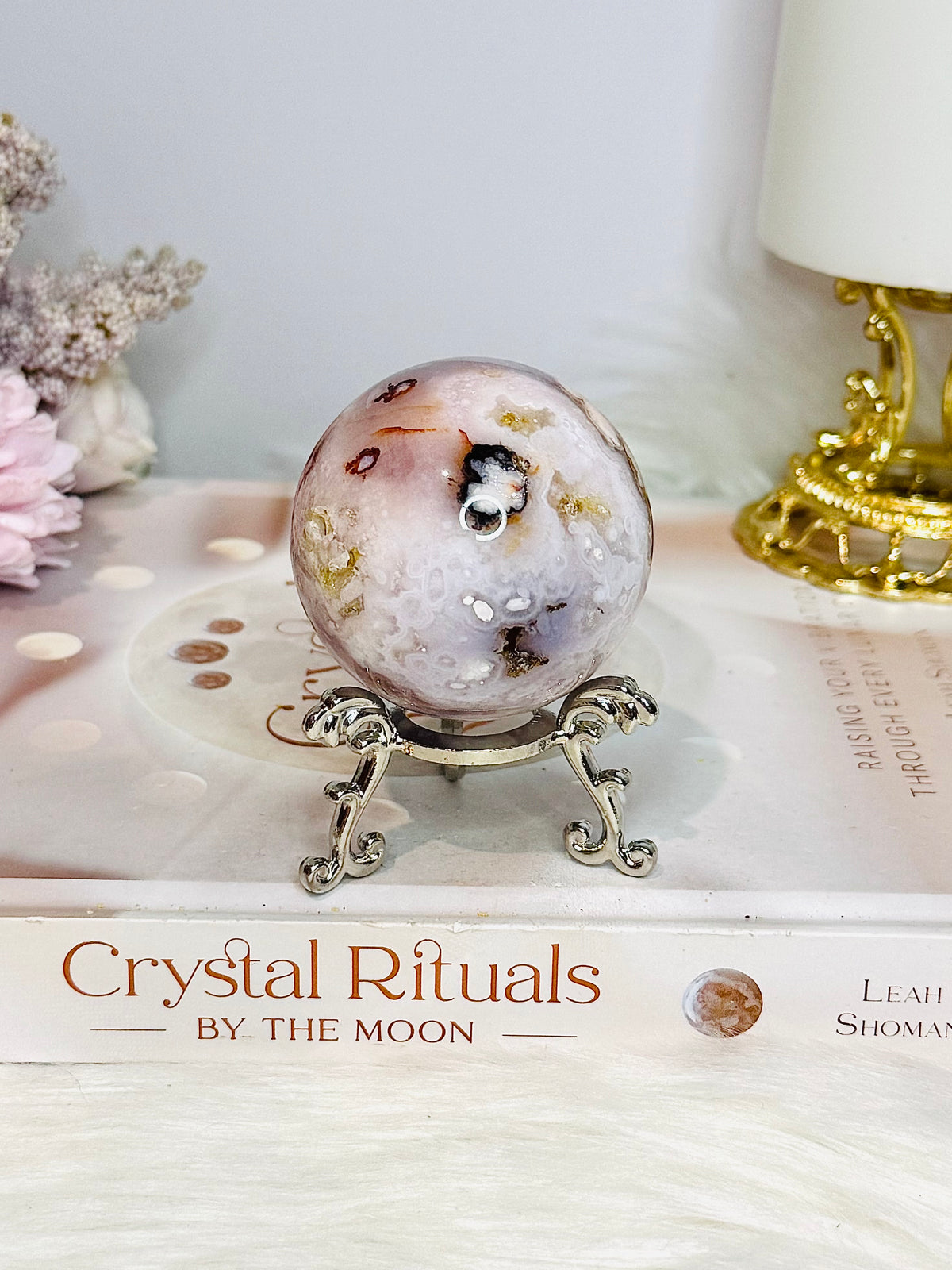 High Grade Flower Agate Sphere On Stand 195g