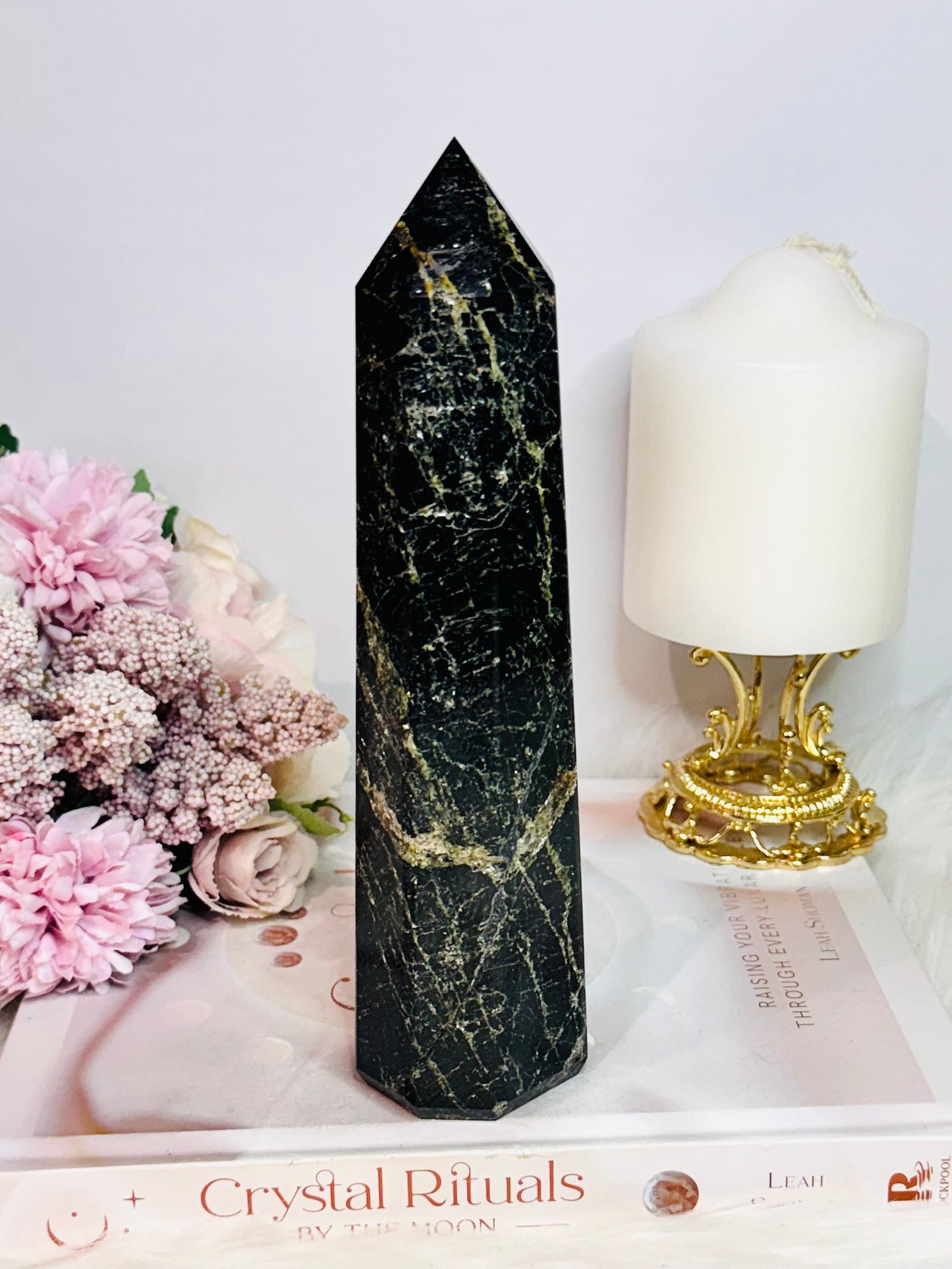 Exceptionally Stunning High Grade Large Chunky Natural Black Tourmaline with Gold Mica Tower | Generator 822grams