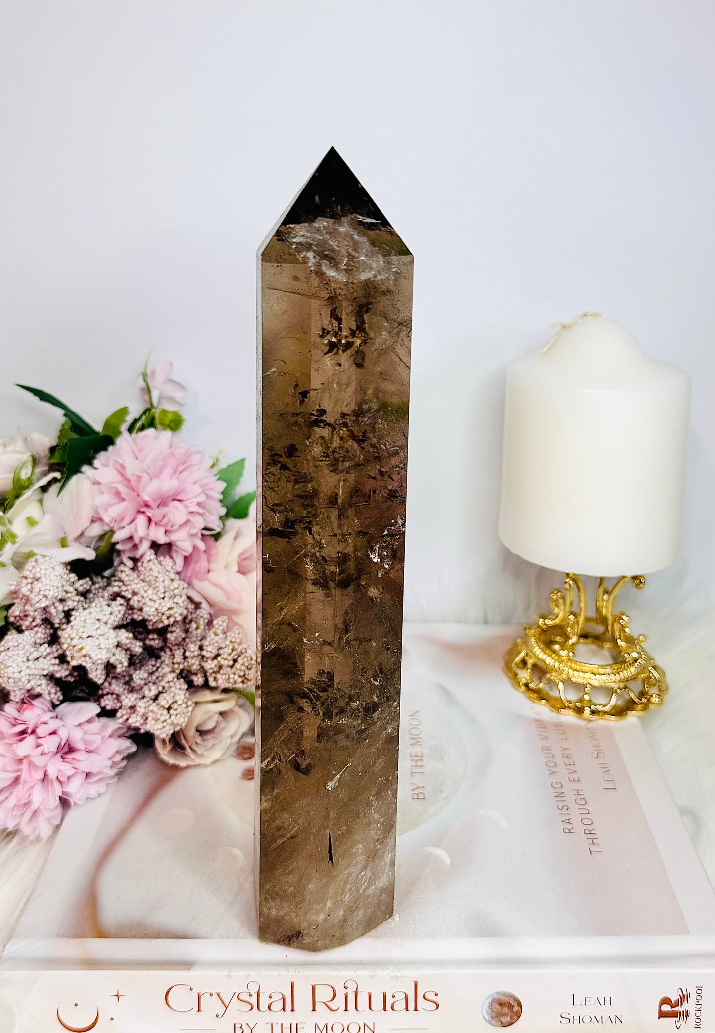 Classy & Fabulous Chunky Large 23cm Smokey Quartz Tower with Rainbows