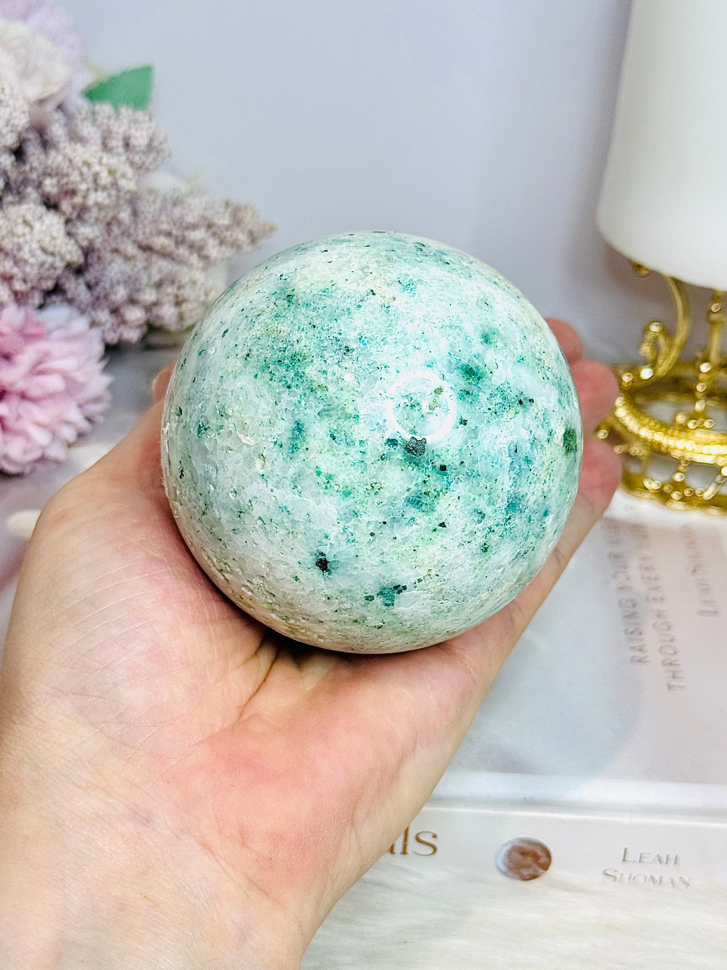 Large Phoenix Stone (Malachite, Chrysocolla, Turquoise) Sphere on Stand 545g