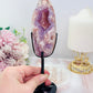 High Grade Rare 19.5cm Druzy Pink Amethyst X Flower Agate Egg on Stand