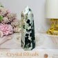 Moss Agate In Quartz Tower 11cm