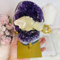 Huge Stunning High Grade Deep Purple Amethyst Cluster with Calcite Inclusion On Gold Stand 21cm 1.5KG