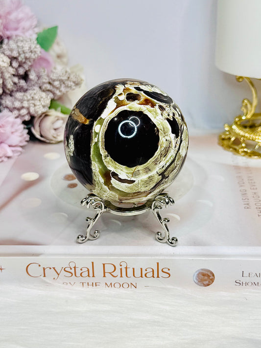 Large Money Agate Sphere on Stand 354g