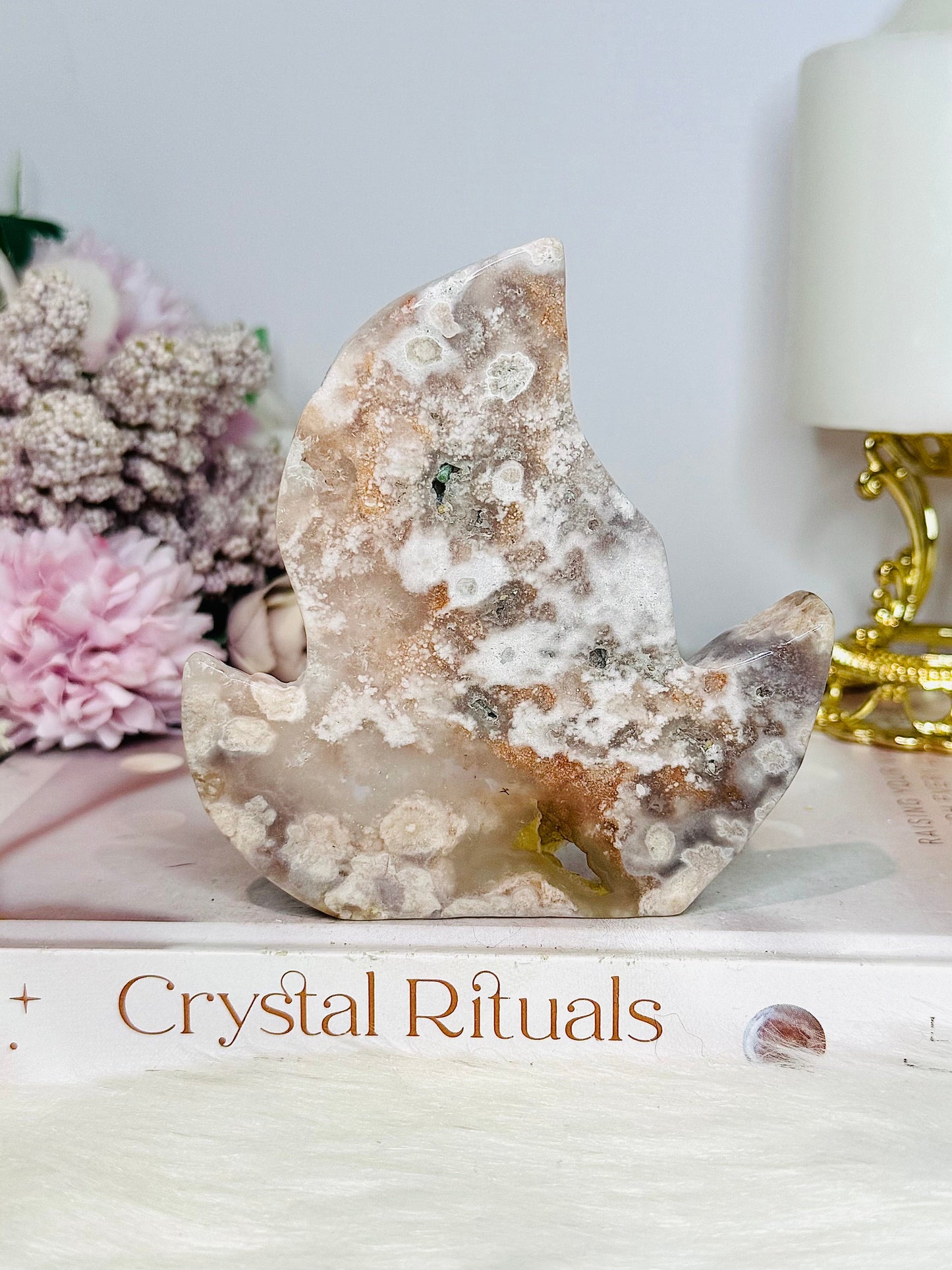Druzy Flower Agate Carved Flame 10cm