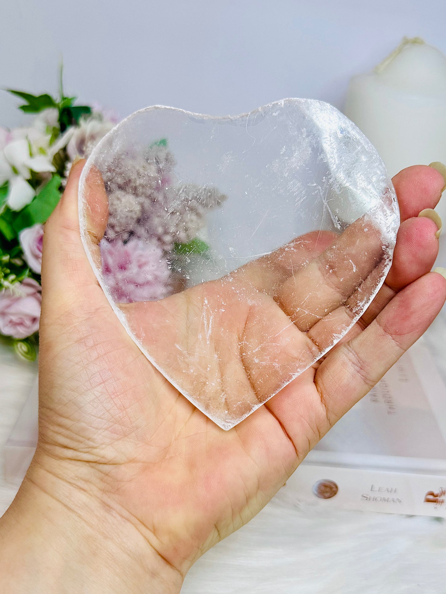 Natural Selenite Heart Charging Plate 11cm