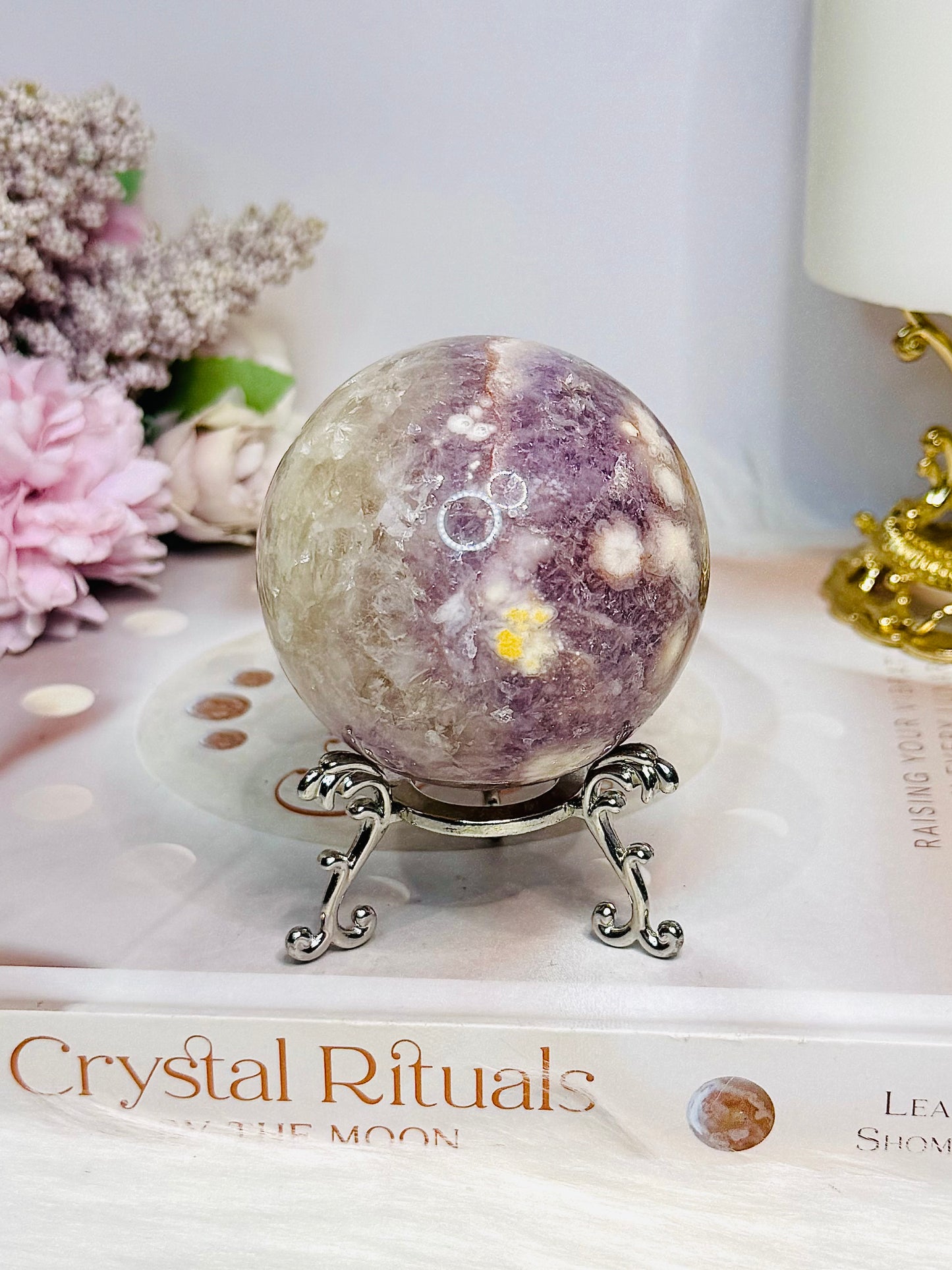 High Grade Pink Amethyst Druzy Sphere on Stand 288g