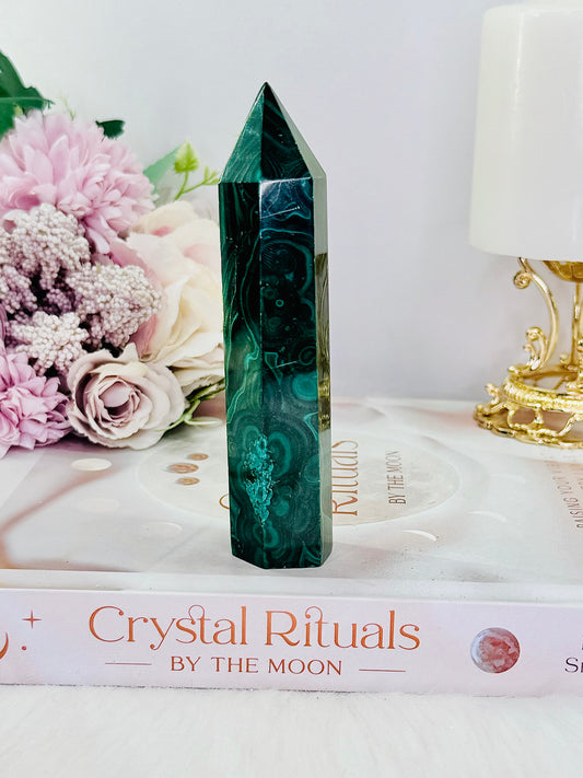 Emotional Healing ~ Absolutely Divine Tall 11.5cm AAA High Grade Natural Malachite Tower From Congo Simply Spectacular!!