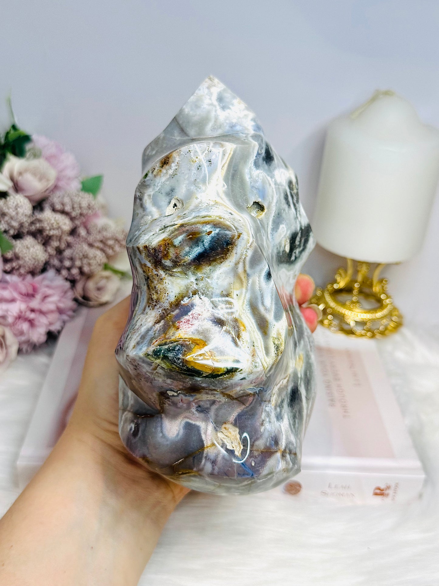 Large Ocean Jasper Carved Flame 17.5cm 1.99KG