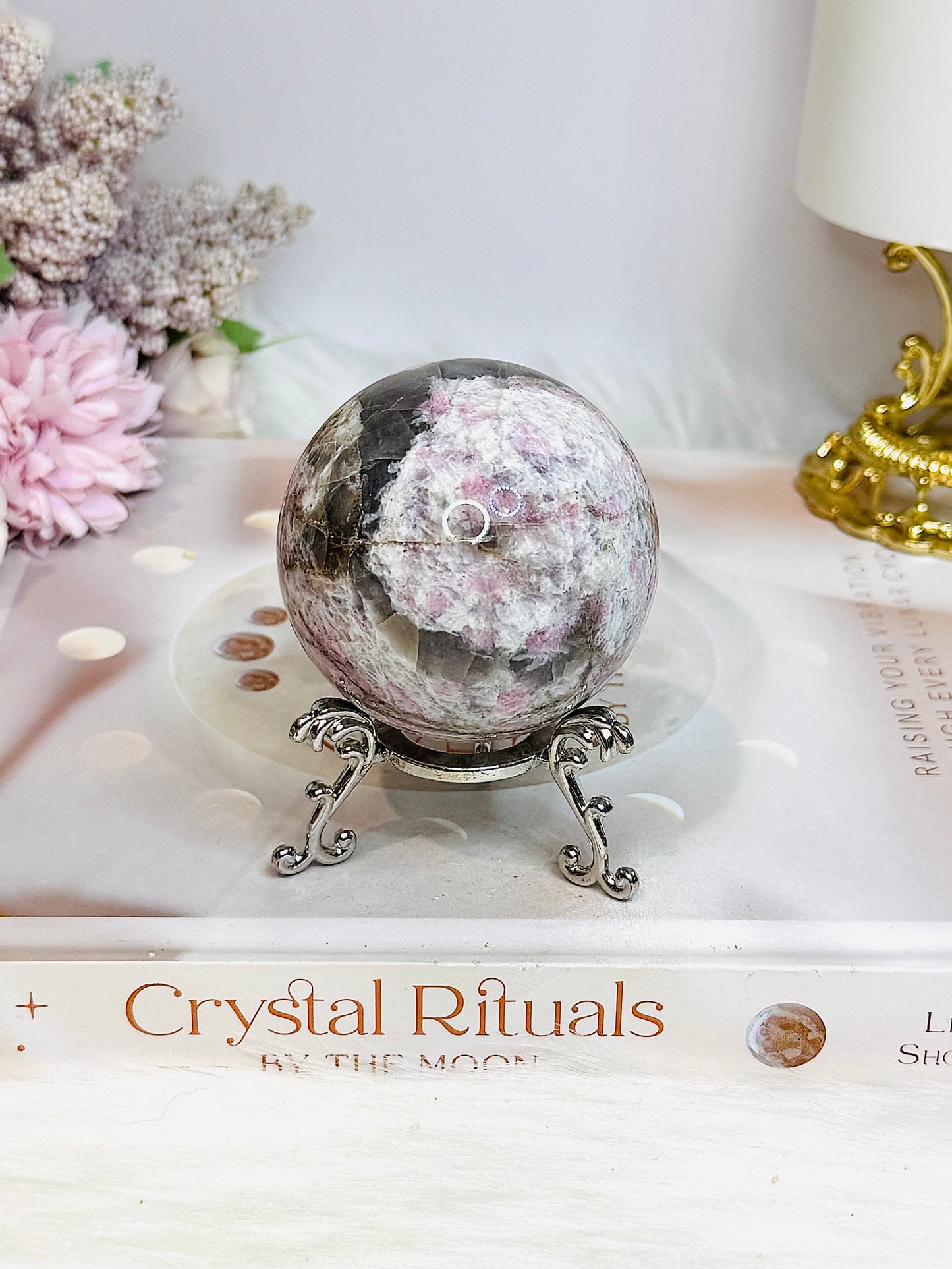 Pink Tourmaline Sphere on Stand 243g