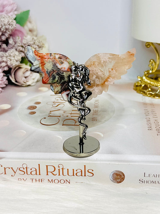 Money Agate X Flower Agate Devil & Angel Wings 8cm