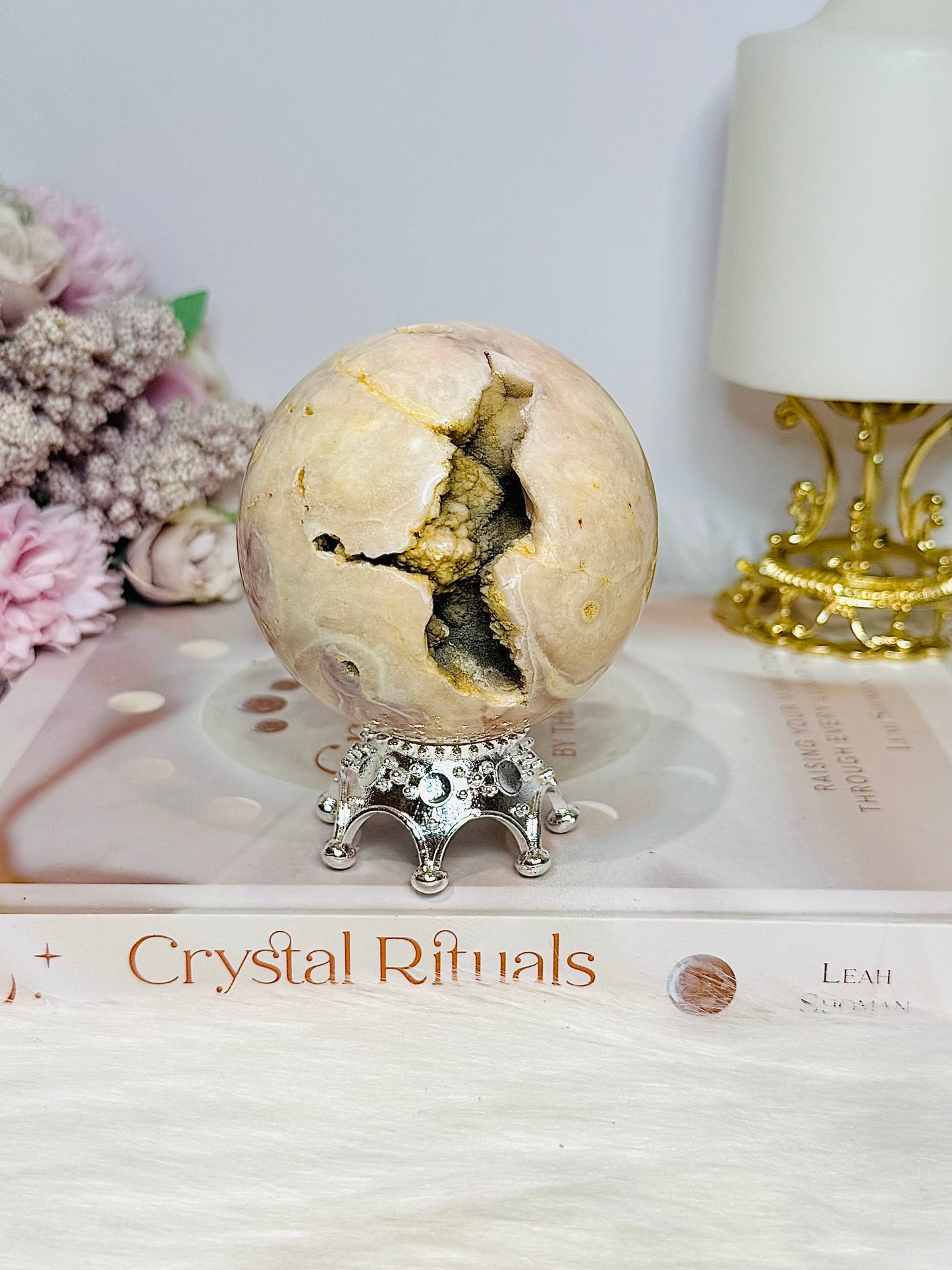 Large Druzy Pink Amethyst Sphere on Stand 414g