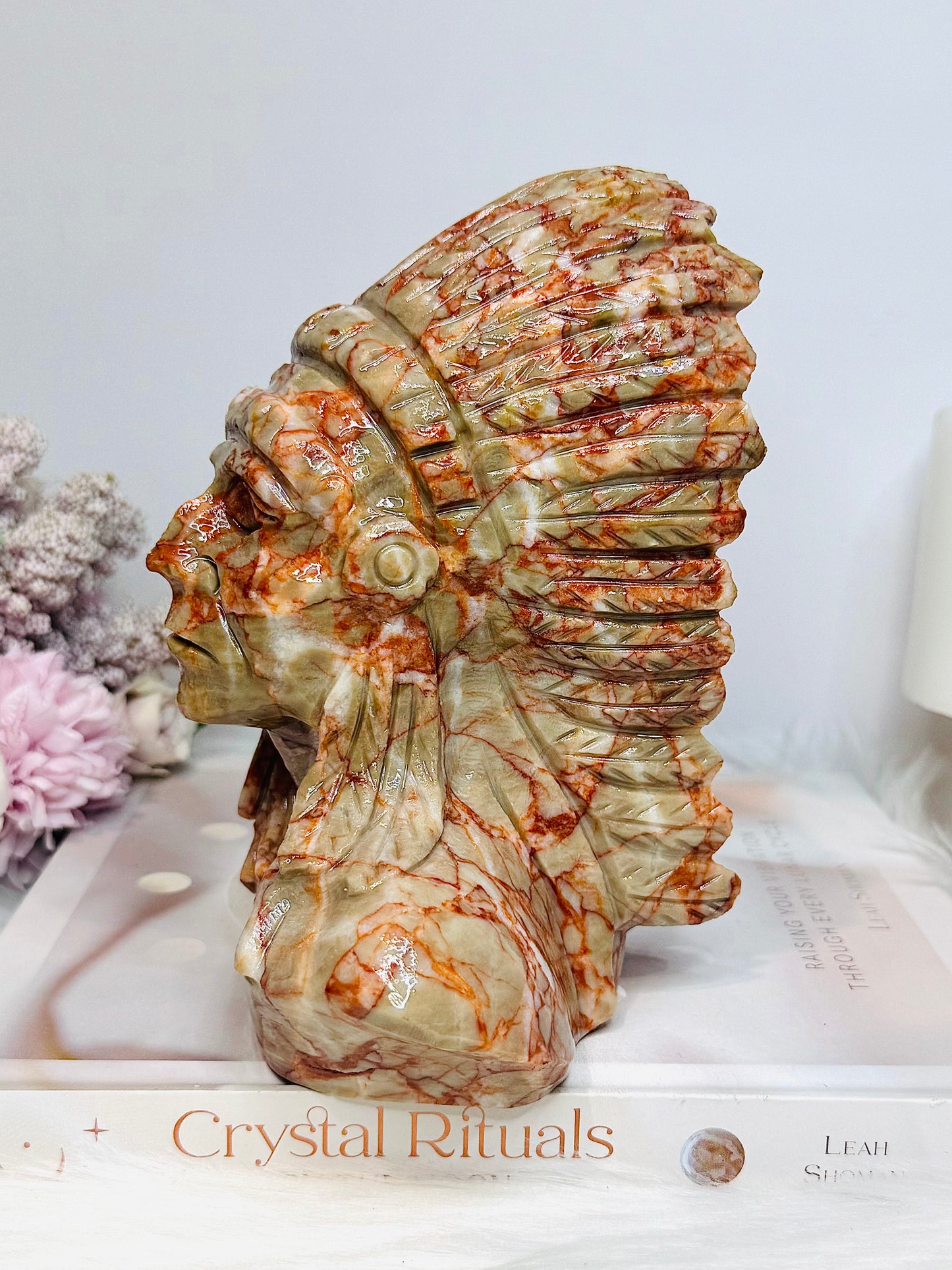 Large Red Vein Jasper Carved American Indian Chief 17cm 1.65KG