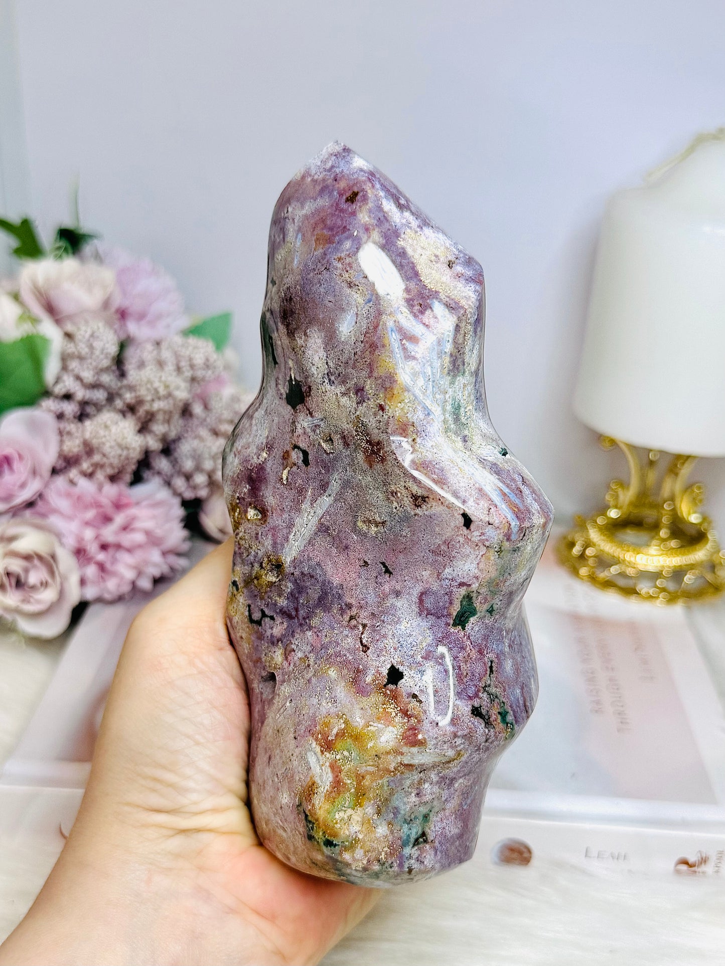 Large Ocean Jasper Carved Flame 16cm 850g