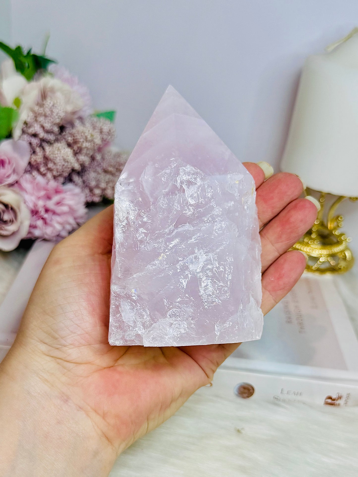 Large Rose Quartz Half Rough | Polished Tower 524g