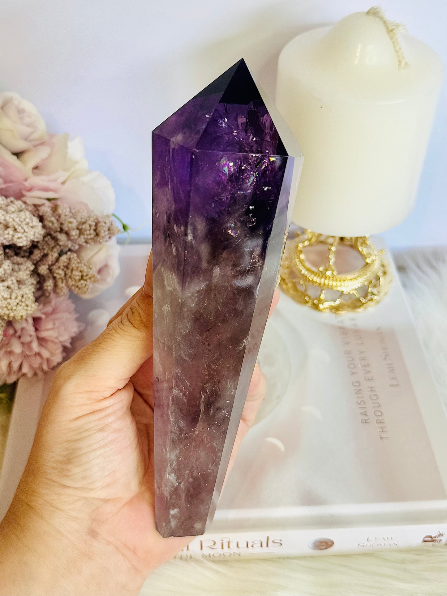 Wow!!! High Grade Large Amethyst Dragon Tooth Phantom Wand With Stunning Rainbows 18cm