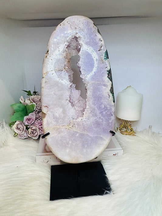 Huge Pink Amethyst Druzy Slab On Stand 36cm 2.45KG
