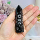 Black Obsidian Tower with Silver Engraving 9cm