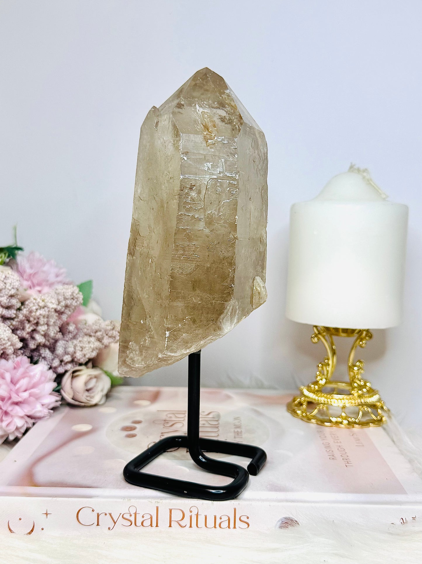Large Natural Lemurian Smokey Quartz Tower | Freeform on Stand 21cm 1.01KG