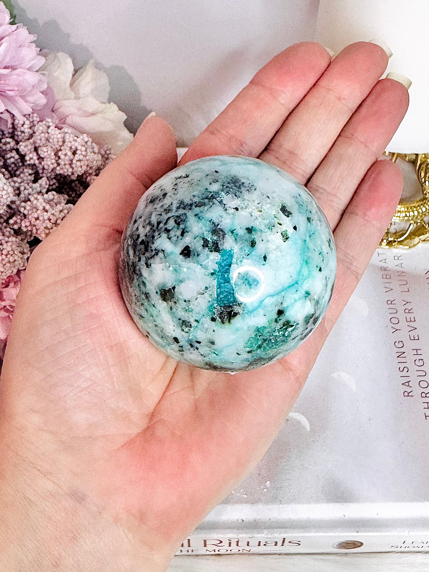 Gorgeous 296gram Phoenix Stone (Malachite, Chrysocolla & Turquoise) Sphere on Stand