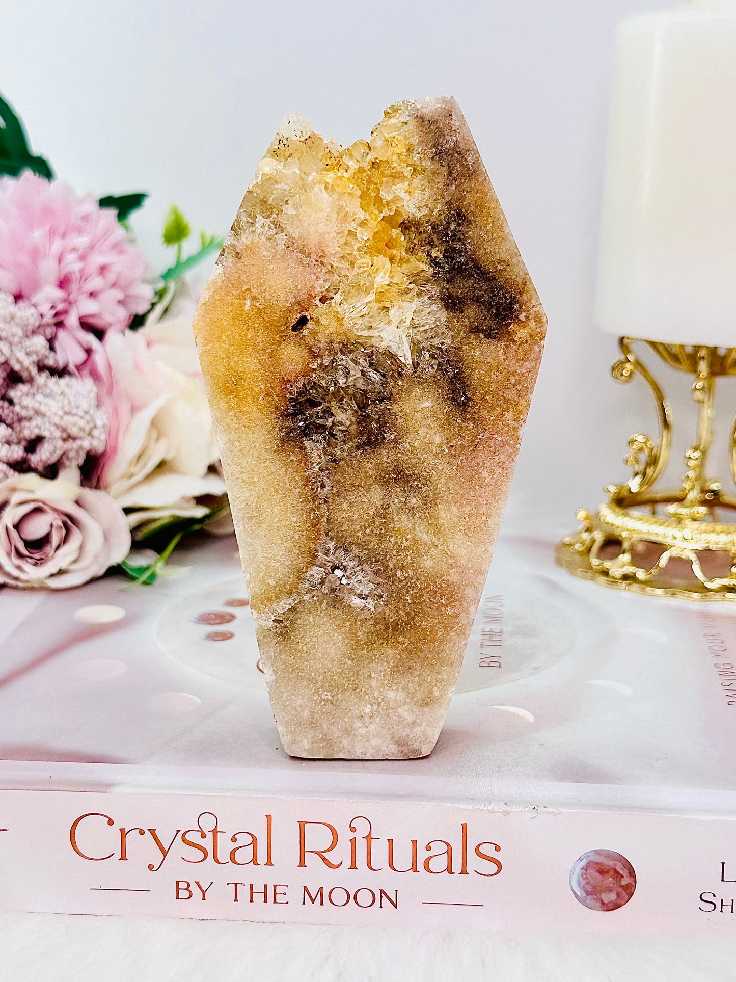 Druzy Pink Amethyst Chunky Coffin Carving 12cm