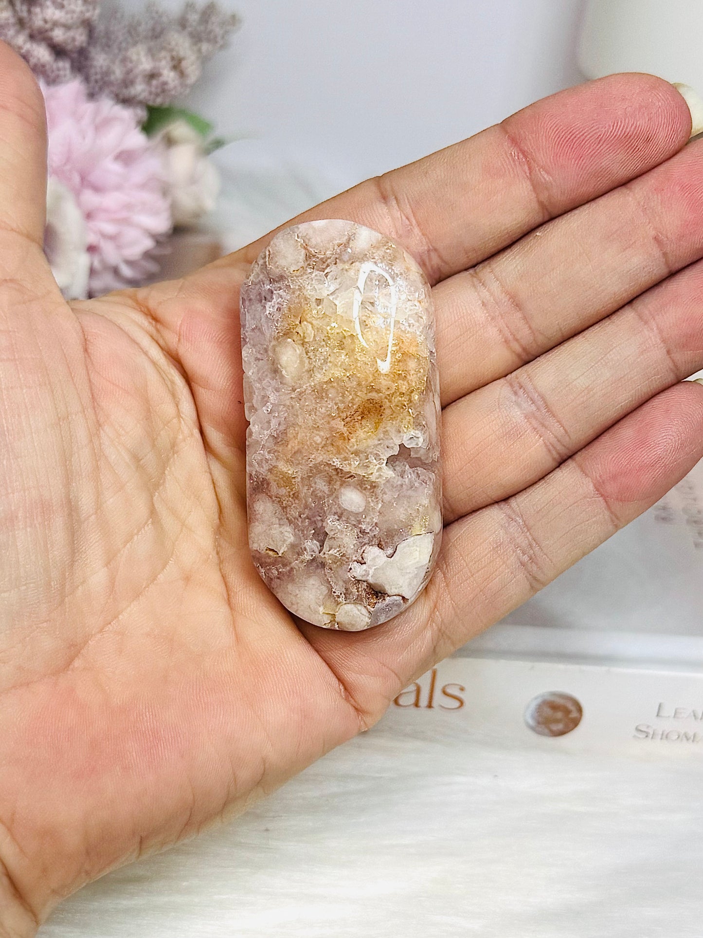Pink Amethyst Druzy Palm Stone (stand is display only)