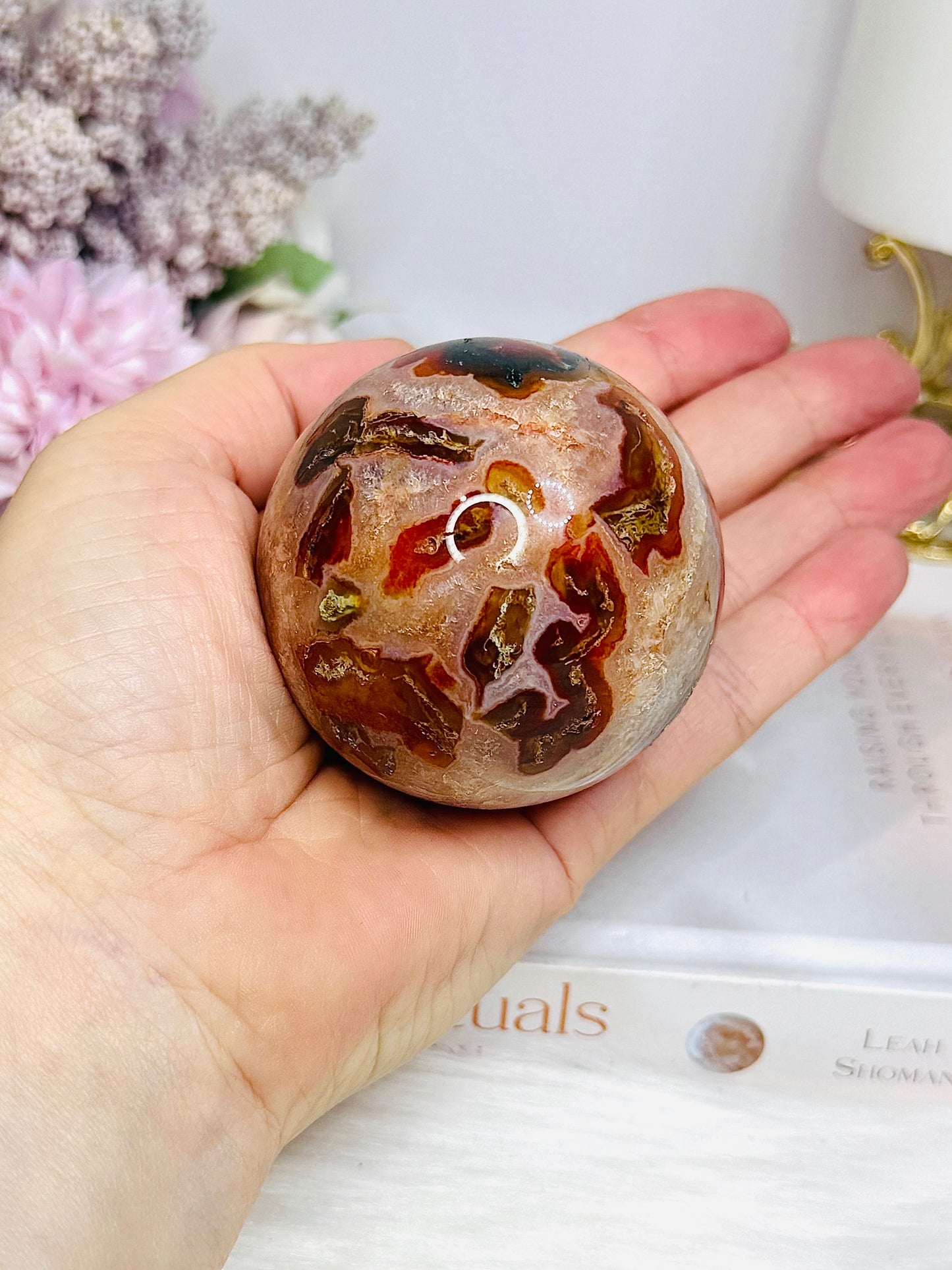 Druzy Red Moss Agate Sphere On Stand 271g