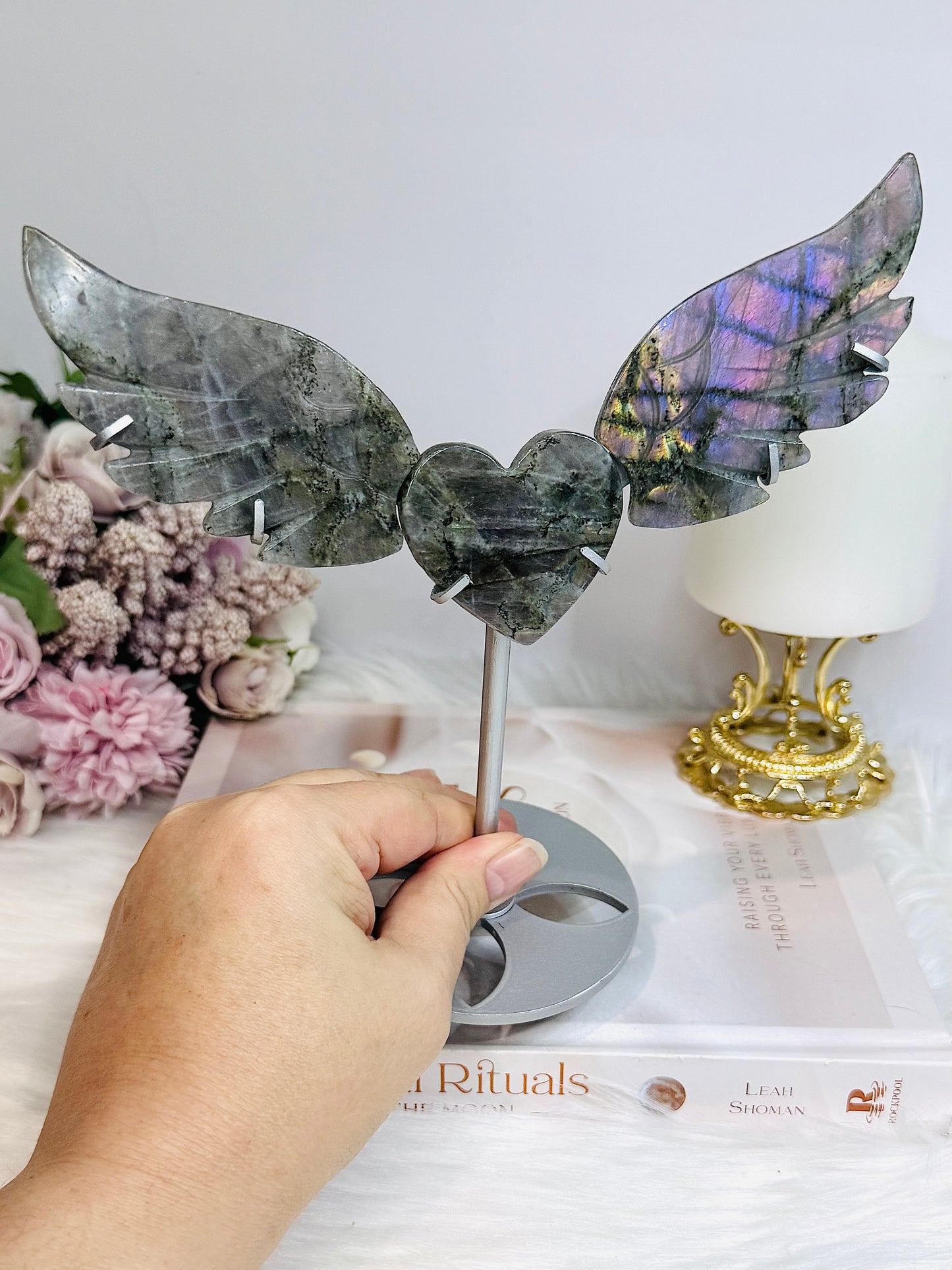 Purple Labradorite Heart with Wings ~ Each piece is full of flash 18cm