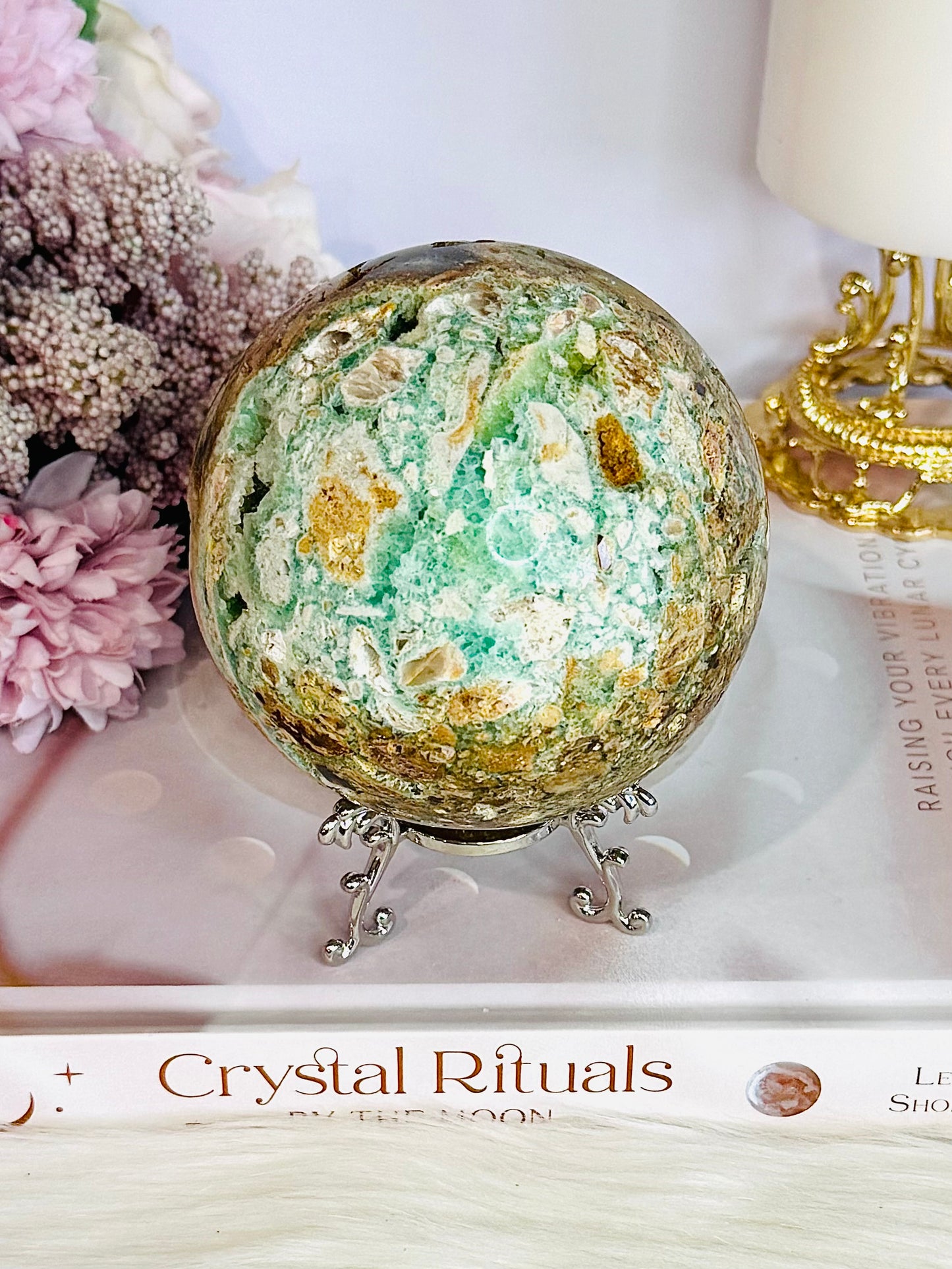 Huge Natural Glorious Variscite Sphere On Stand 802grams