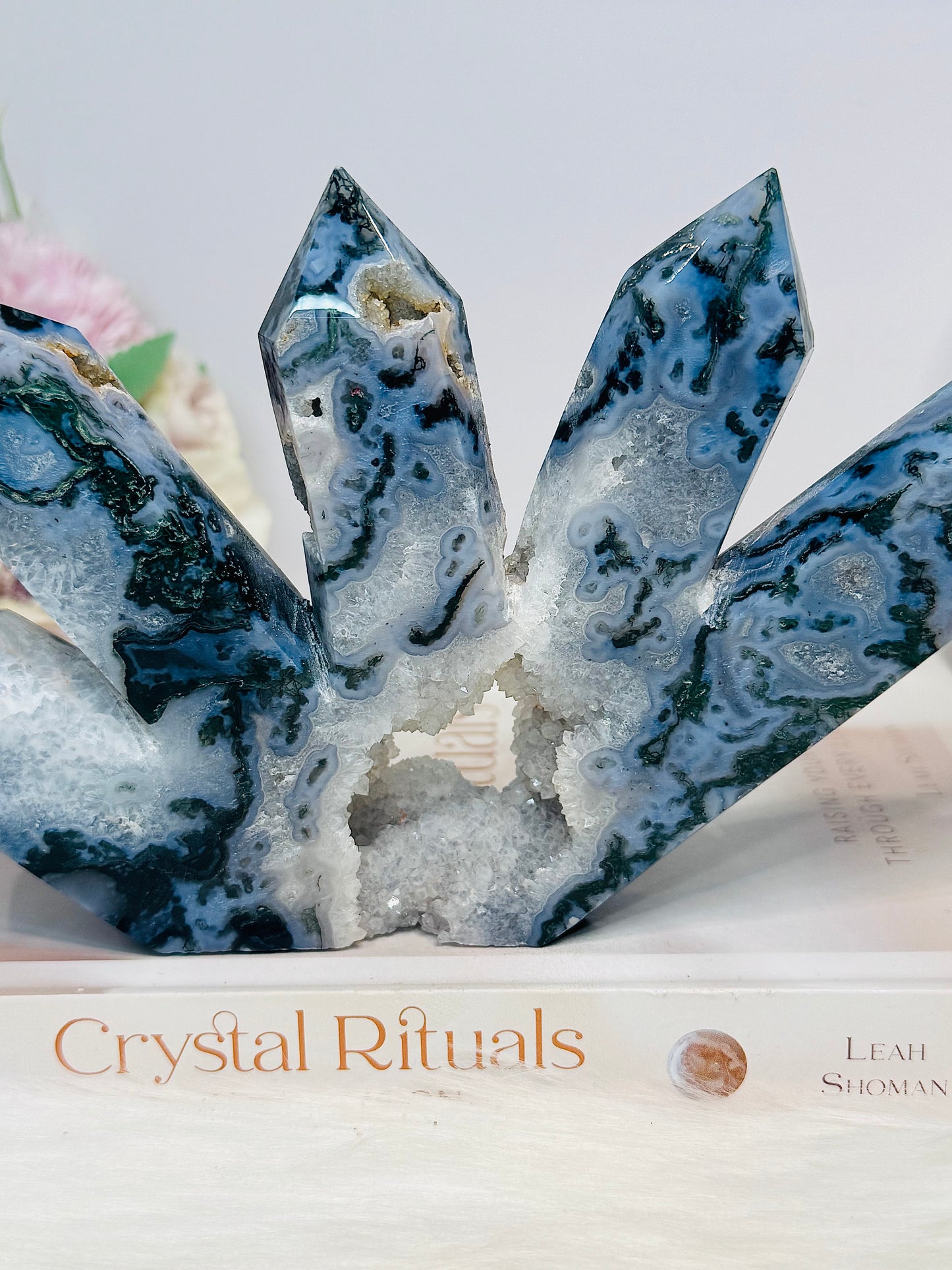 Moss Agate Druzy 5 Point Tower 22cm 638g