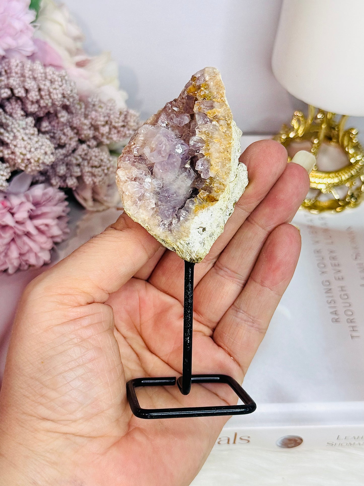 Stunning Druzy Pink Amethyst Geode On Stand 11.5cm