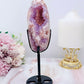 High Grade Rare 19.5cm Druzy Pink Amethyst X Flower Agate Egg on Stand