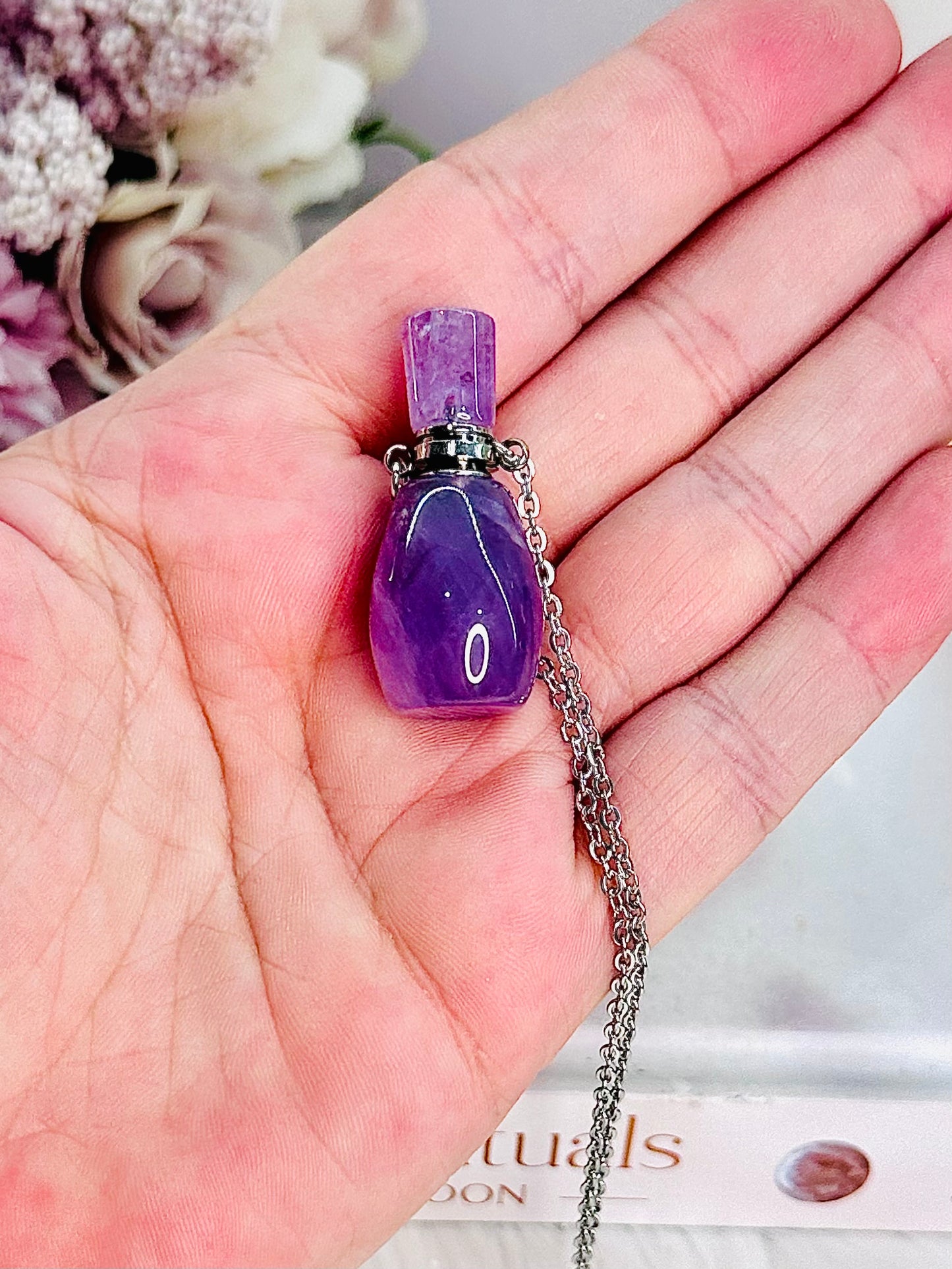 Gorgeous Amethyst Perfume Bottle Pendant Necklace In Gift Bag